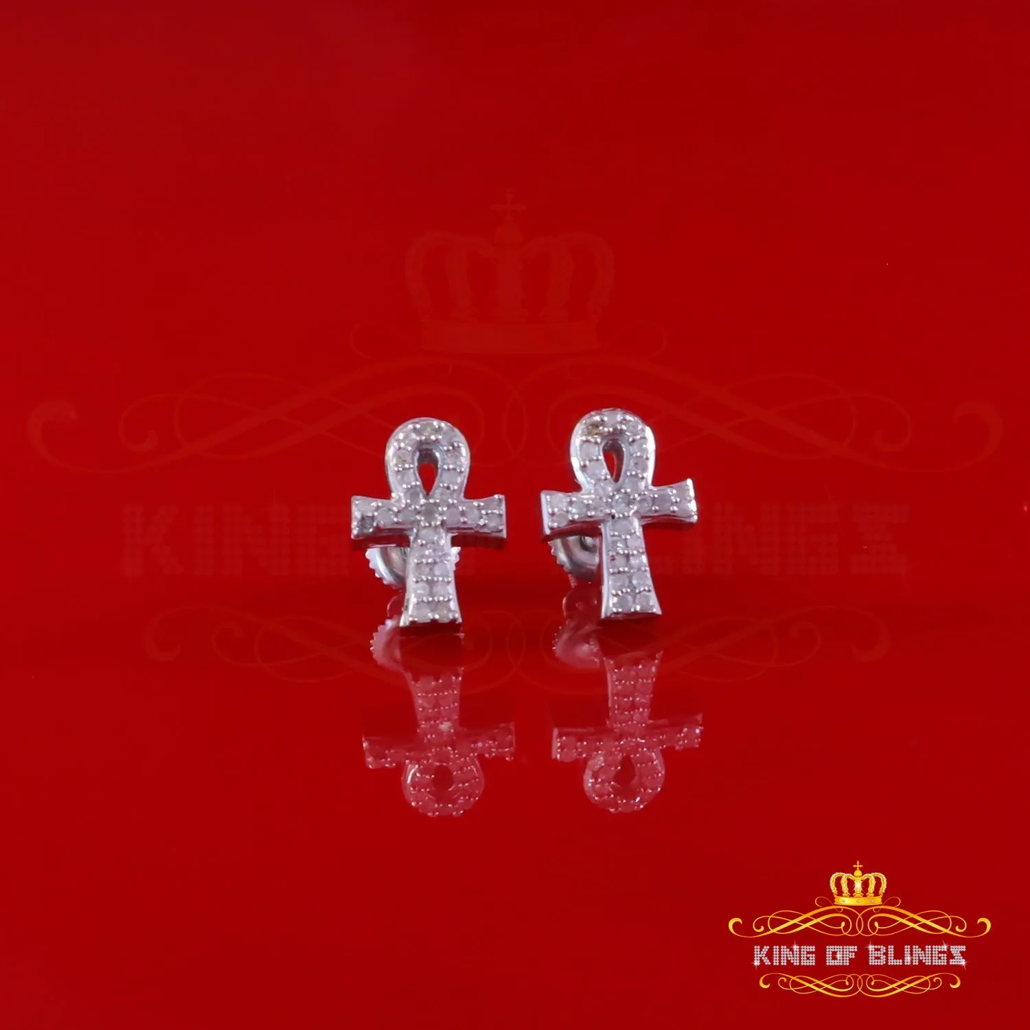 King Of Bling's New 0.25ct Diamond 925 Sterling Silver White for Men's & Women Stud ANKH Earring