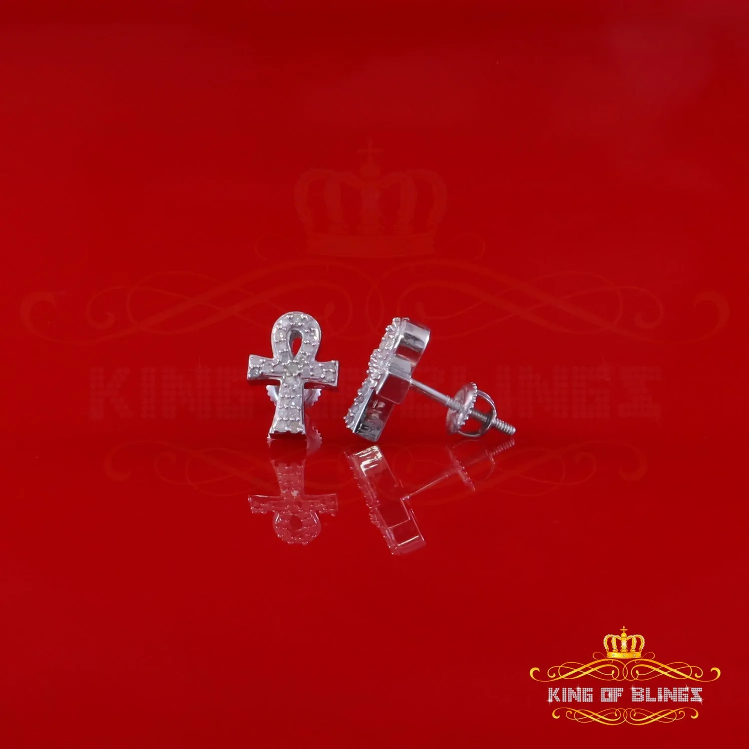 King Of Bling's New 0.25ct Diamond 925 Sterling Silver White for Men's & Women Stud ANKH Earring