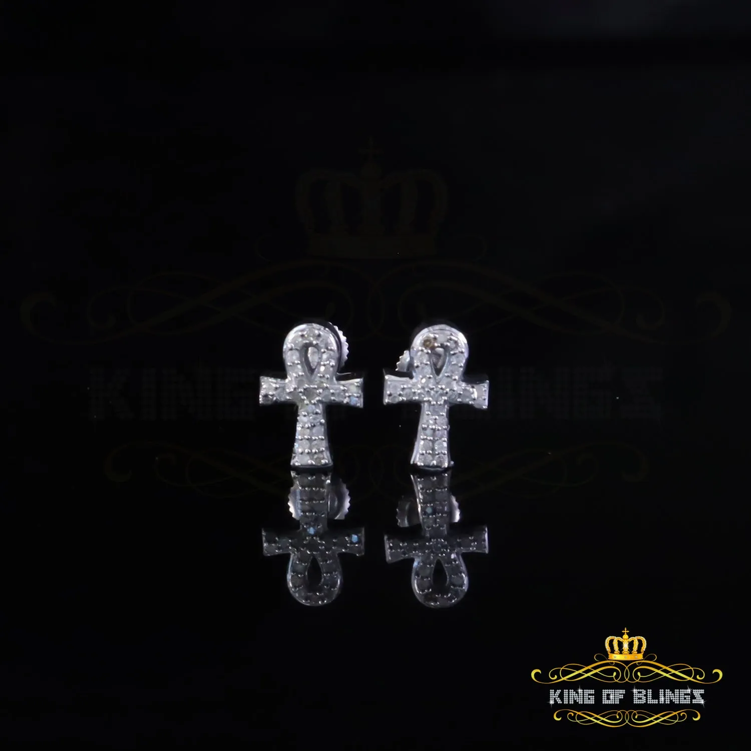 King Of Bling's New 0.25ct Diamond 925 Sterling Silver White for Men's & Women Stud ANKH Earring