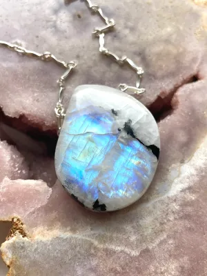 Large Moonstone Pendant Necklace Sterling Silver