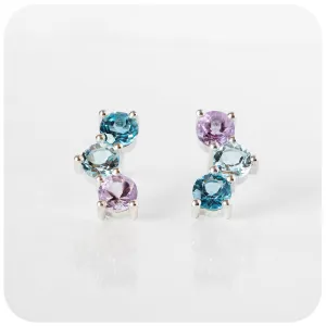Laurel, a Blue Topaz and Pink Amethyst Rainbow Stud Earring