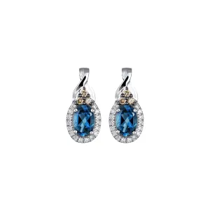 Le Vian 14K Vanilla Gold Oval Deep Sea Blue Topaz Stud Earrings with Vanilla and Chocolate Diamonds