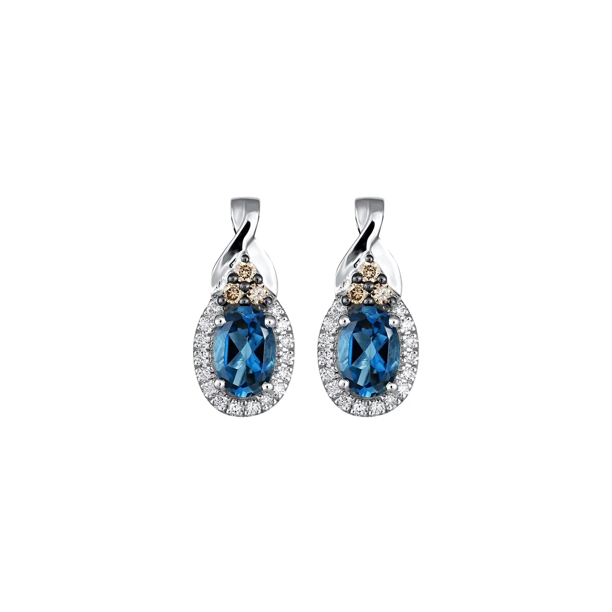 Le Vian 14K Vanilla Gold Oval Deep Sea Blue Topaz Stud Earrings with Vanilla and Chocolate Diamonds