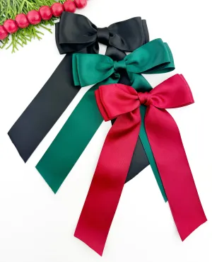 Long Satin Bow - NEW! Barrette or Standard Clip