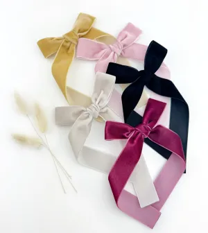 Long Velvet Bow - Barrette or Standard Clip