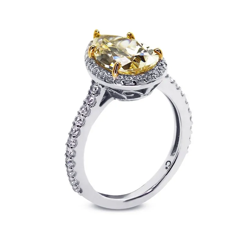 Luella Canary Pear Borderset Ring White Gold Plated