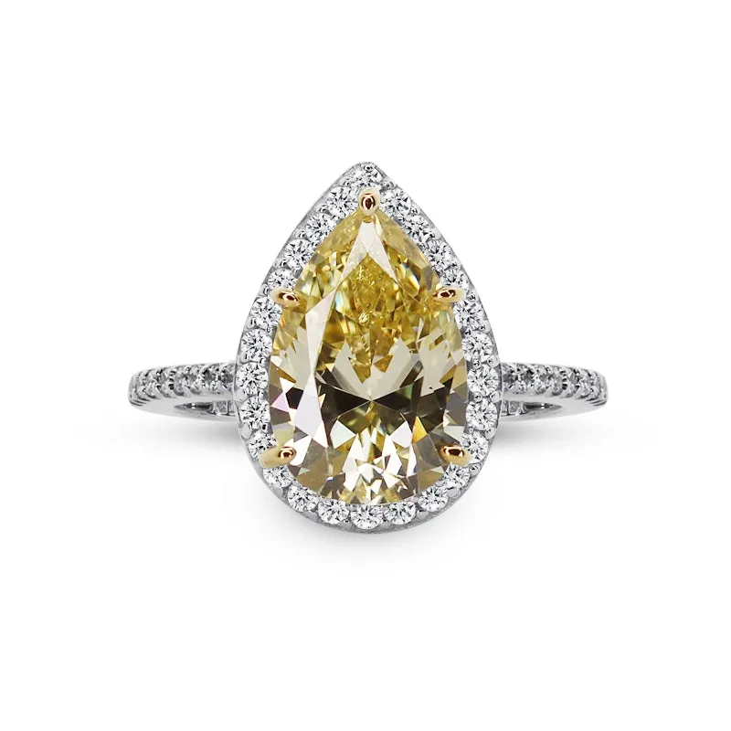 Luella Canary Pear Borderset Ring White Gold Plated