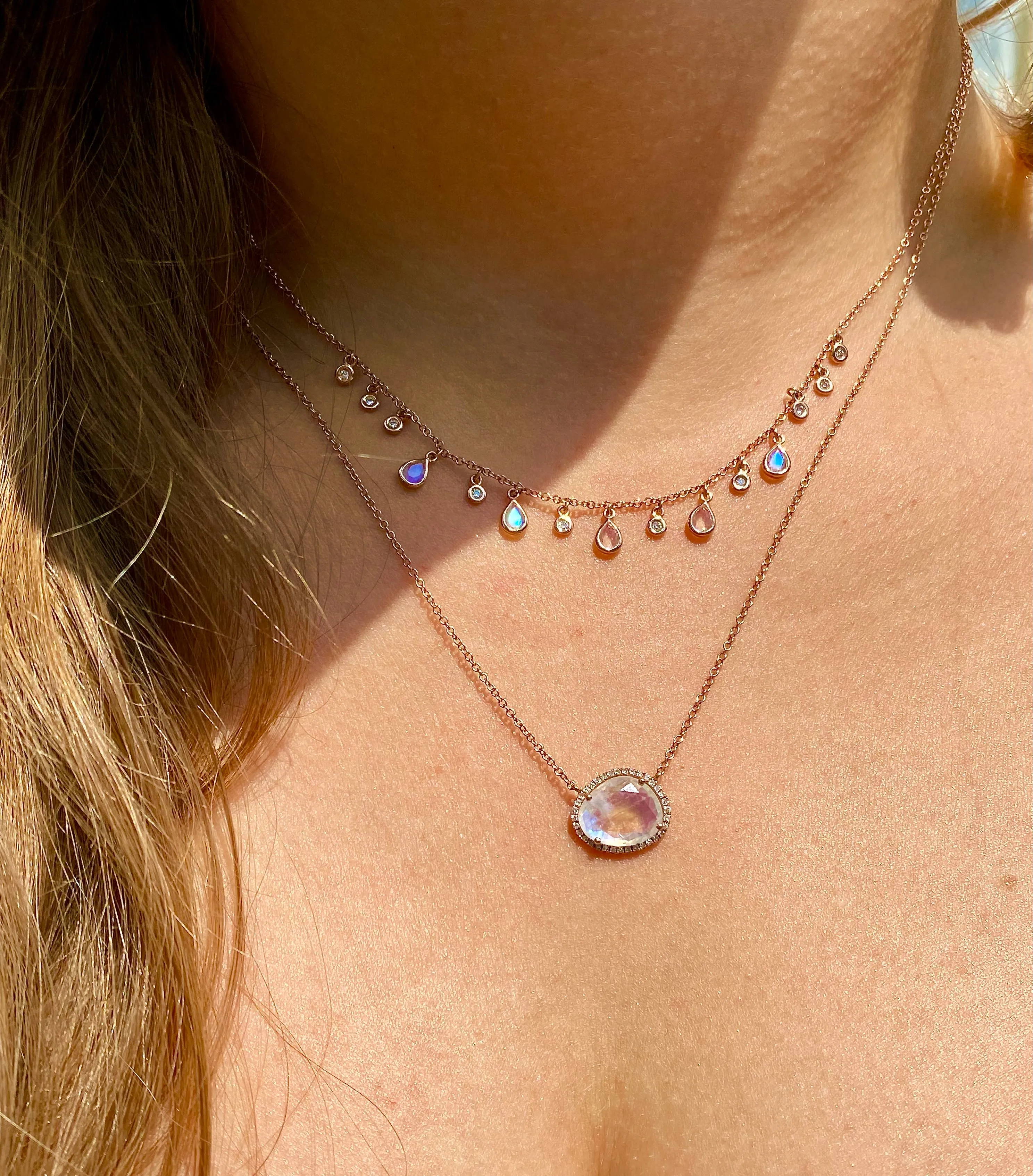 MOONSTONE AND DIAMOND TEARDROP NECKLACE