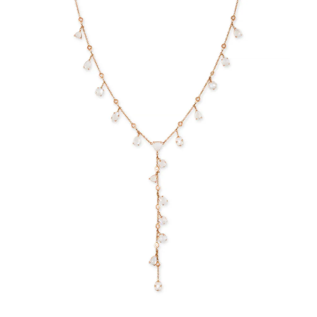 MULTI SHAPE MOONSTONE   DIAMOND SHAKER Y NECKLACE