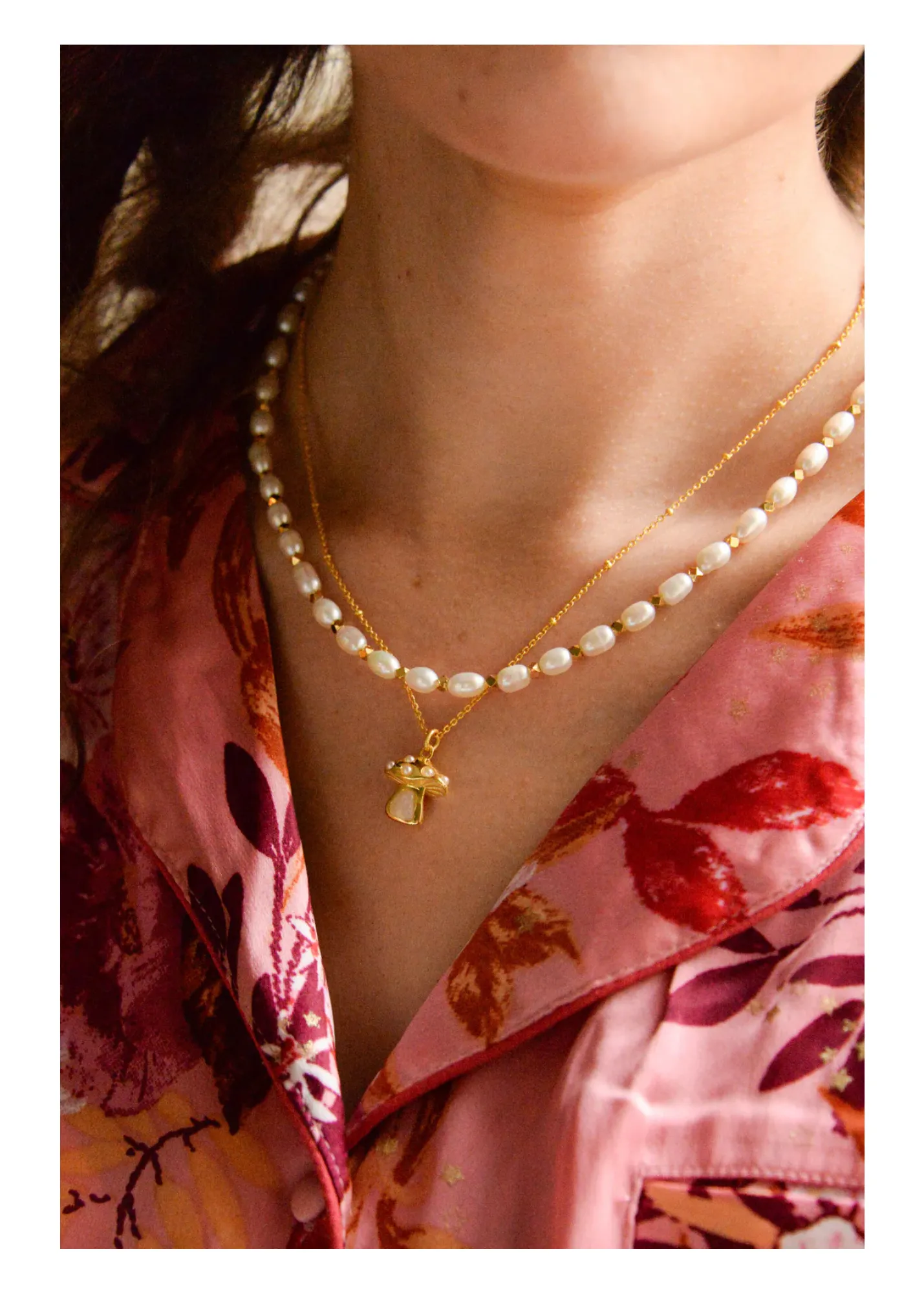 My Doris - Silver Pearl and Moonstone Mushroom Necklace
