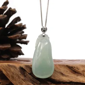 Natural Ice Lake Green Jadeite Jade Shou Tao ( Longevity Peach ) Necklace With 14k White Gold Bail