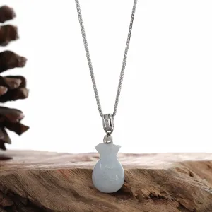 Natural Lavender Jadeite Jade Lucky HuLu Pendant Necklace With 14k White Gold Diamond Bail
