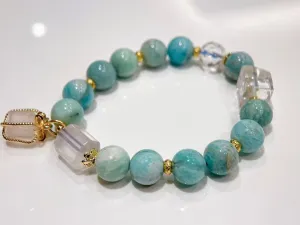 Natural Rose Quartz   Clear Quartz Sugar Cubes   10mm Turquoise Bracelet | Handmade Bracelet | Natural crystal Bracelet | Healing Stone