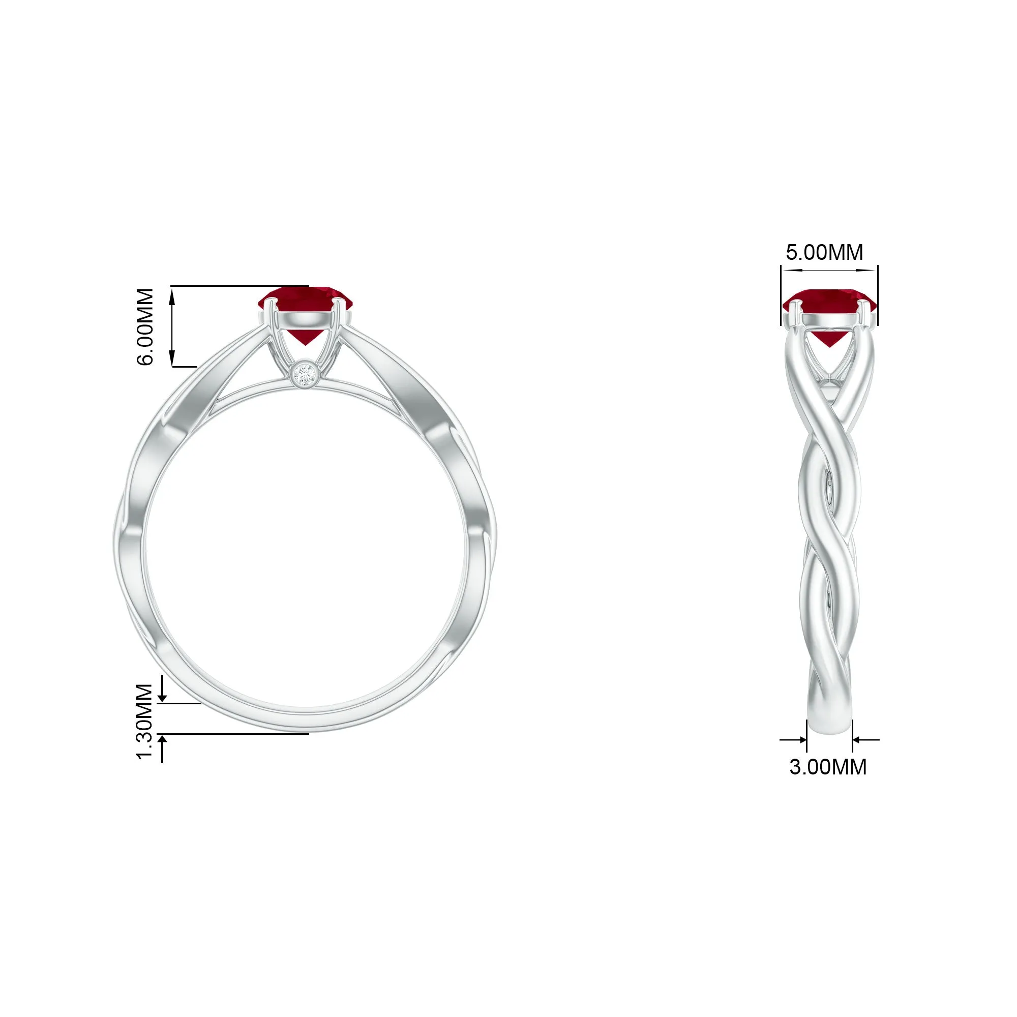 Natural Ruby Solitaire Ring in Crossover Shank