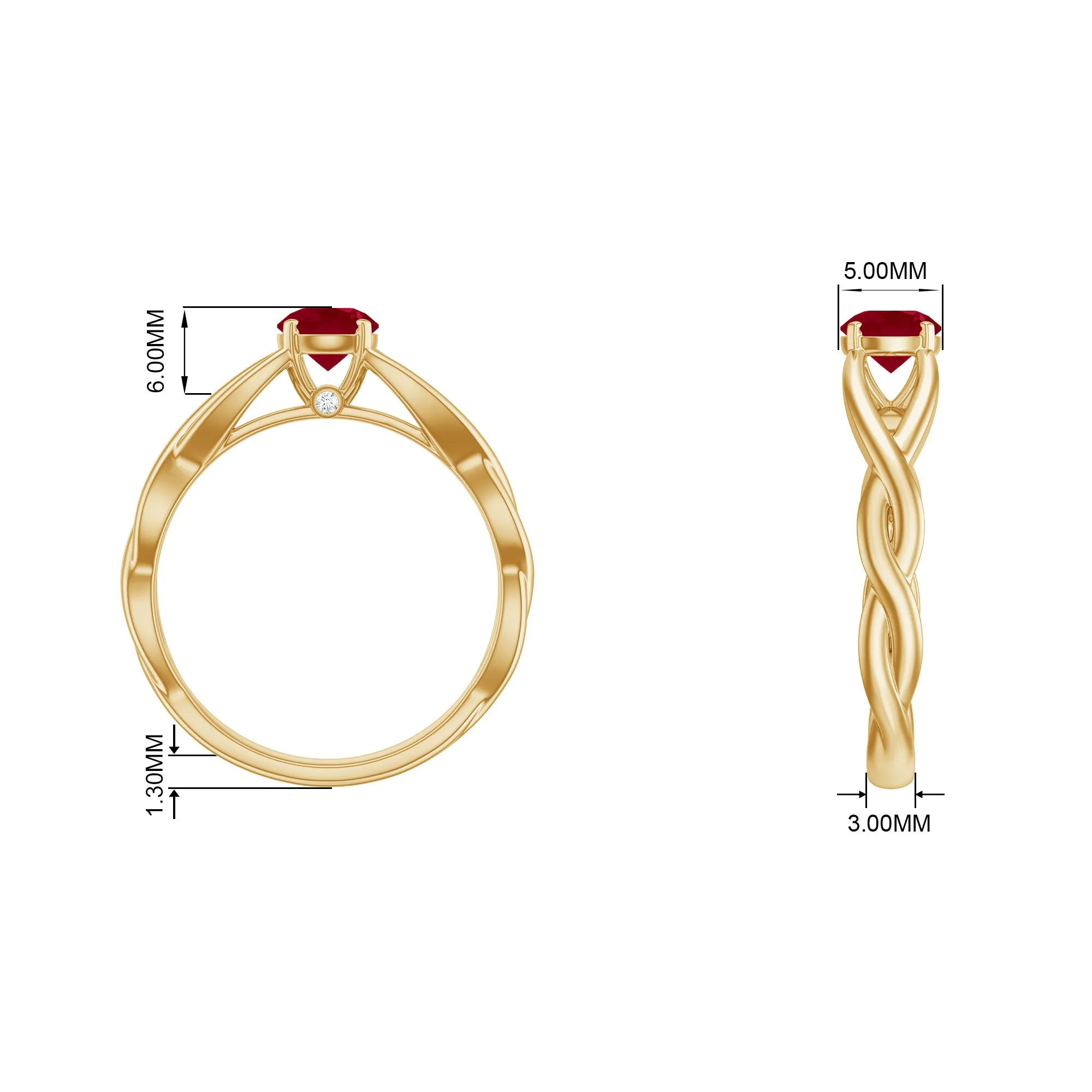 Natural Ruby Solitaire Ring in Crossover Shank