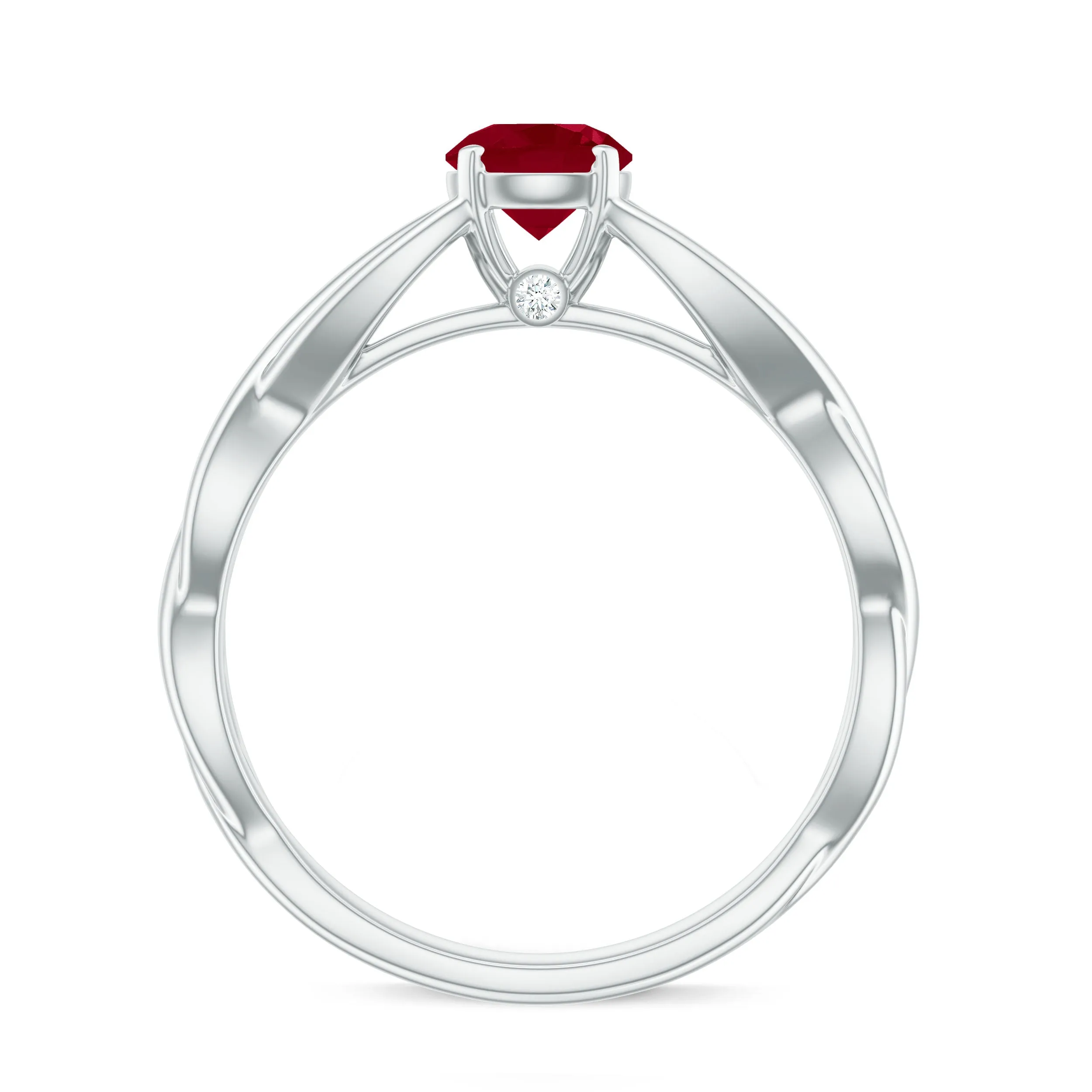 Natural Ruby Solitaire Ring in Crossover Shank