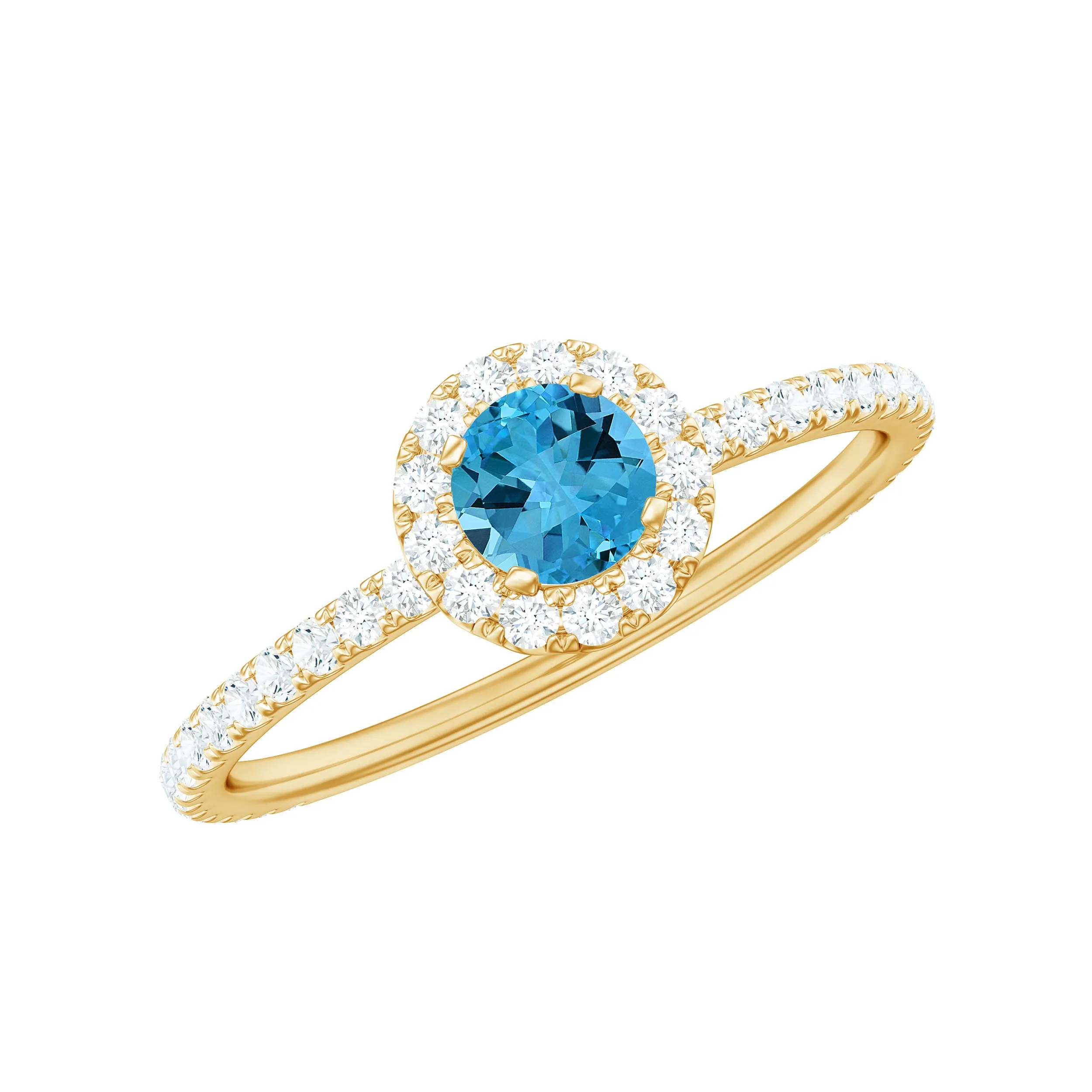 Natural Swiss Blue Topaz Halo Engagement Ring with Diamond