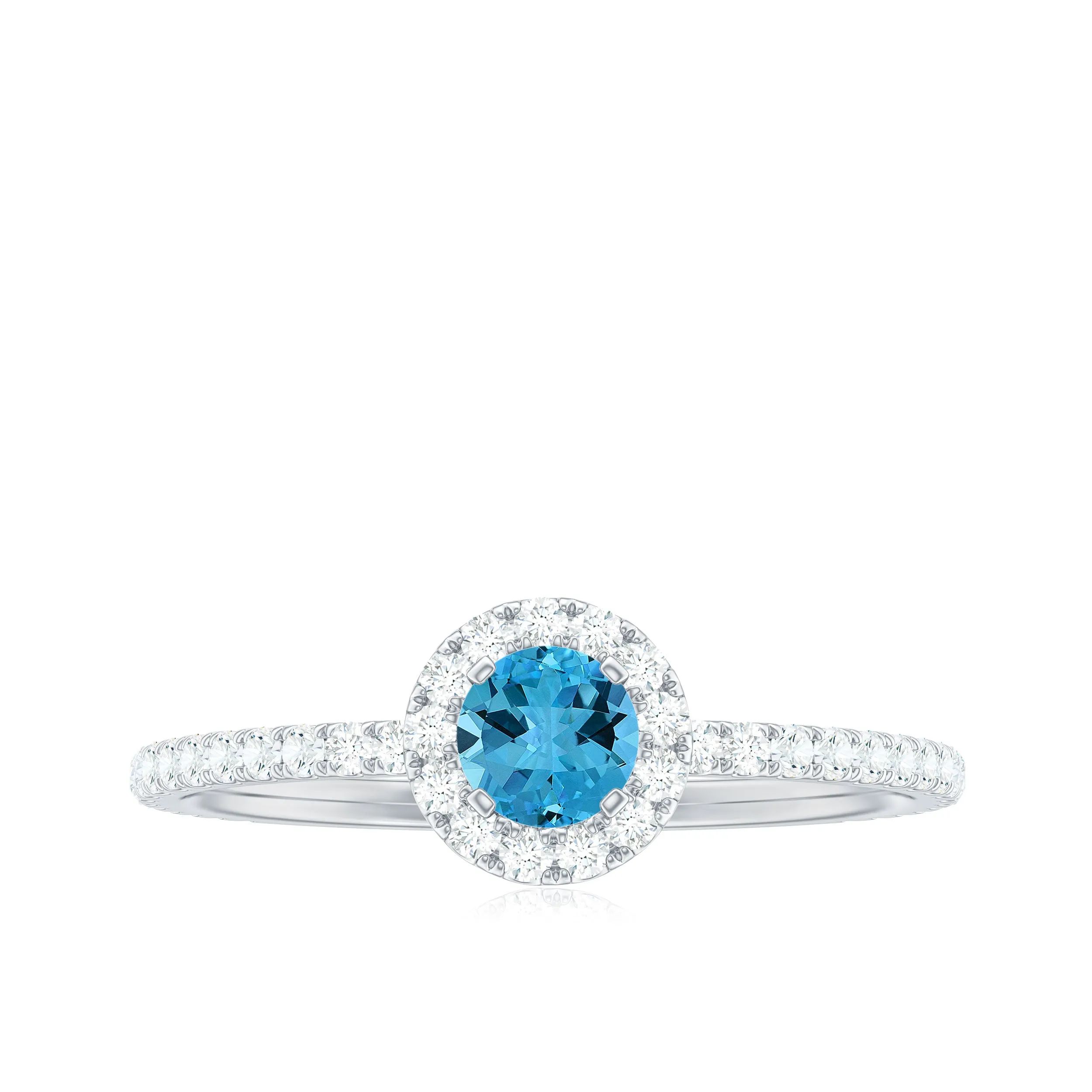 Natural Swiss Blue Topaz Halo Engagement Ring with Diamond
