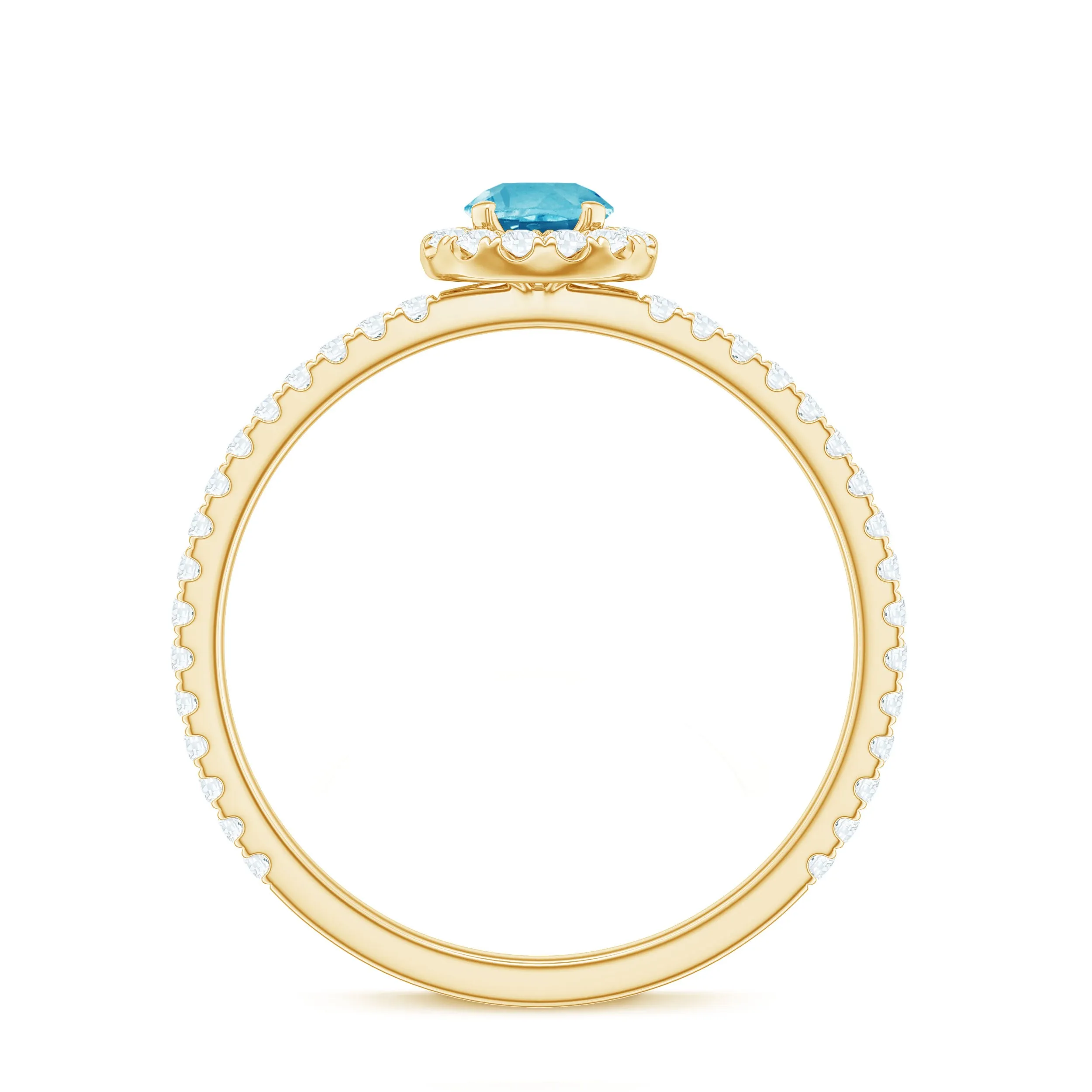 Natural Swiss Blue Topaz Halo Engagement Ring with Diamond