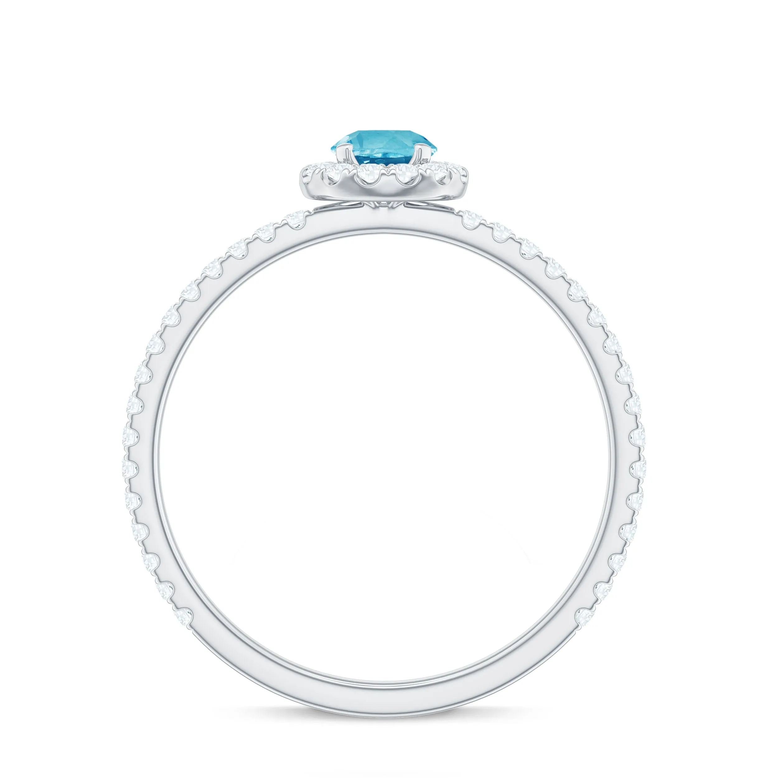 Natural Swiss Blue Topaz Halo Engagement Ring with Diamond