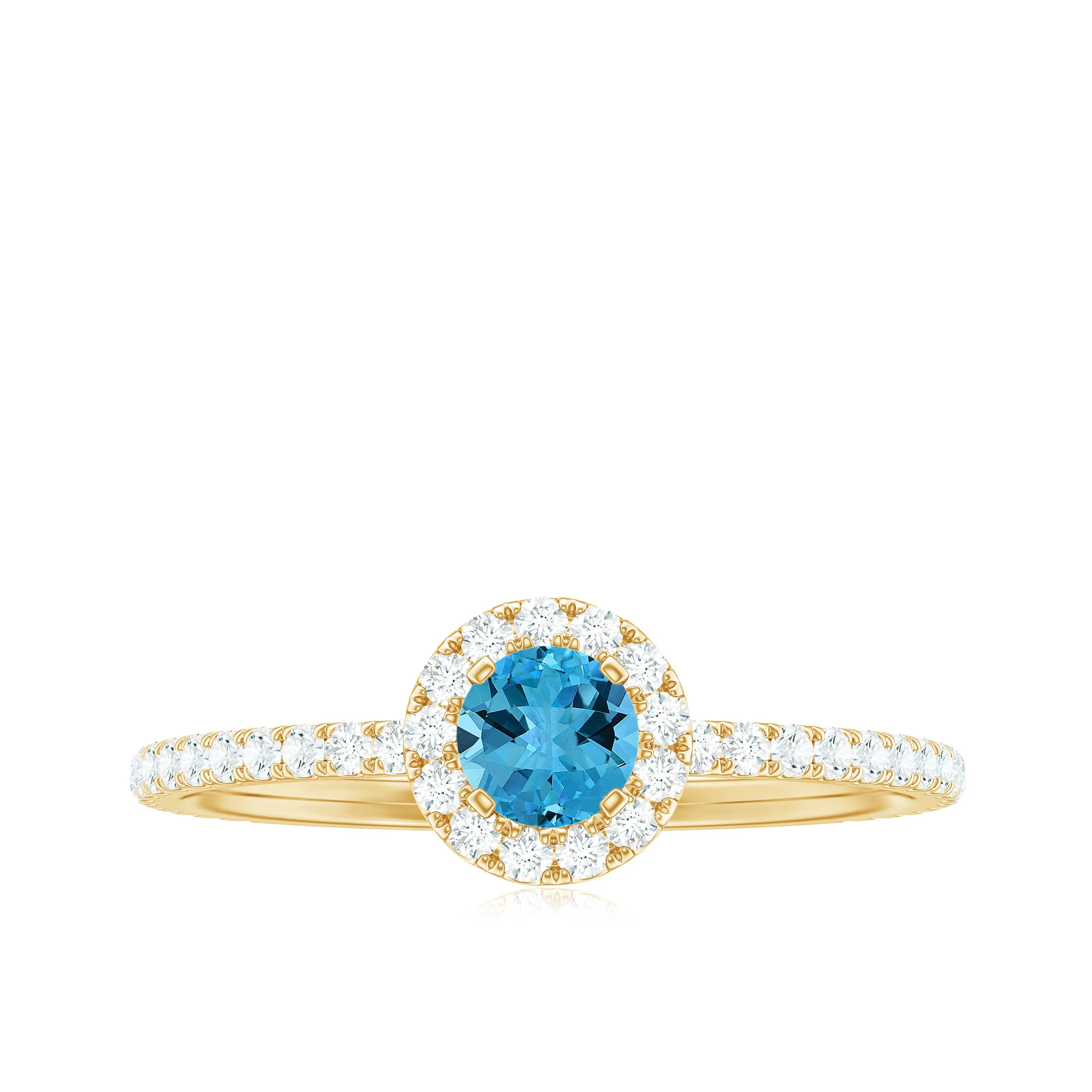 Natural Swiss Blue Topaz Halo Engagement Ring with Diamond
