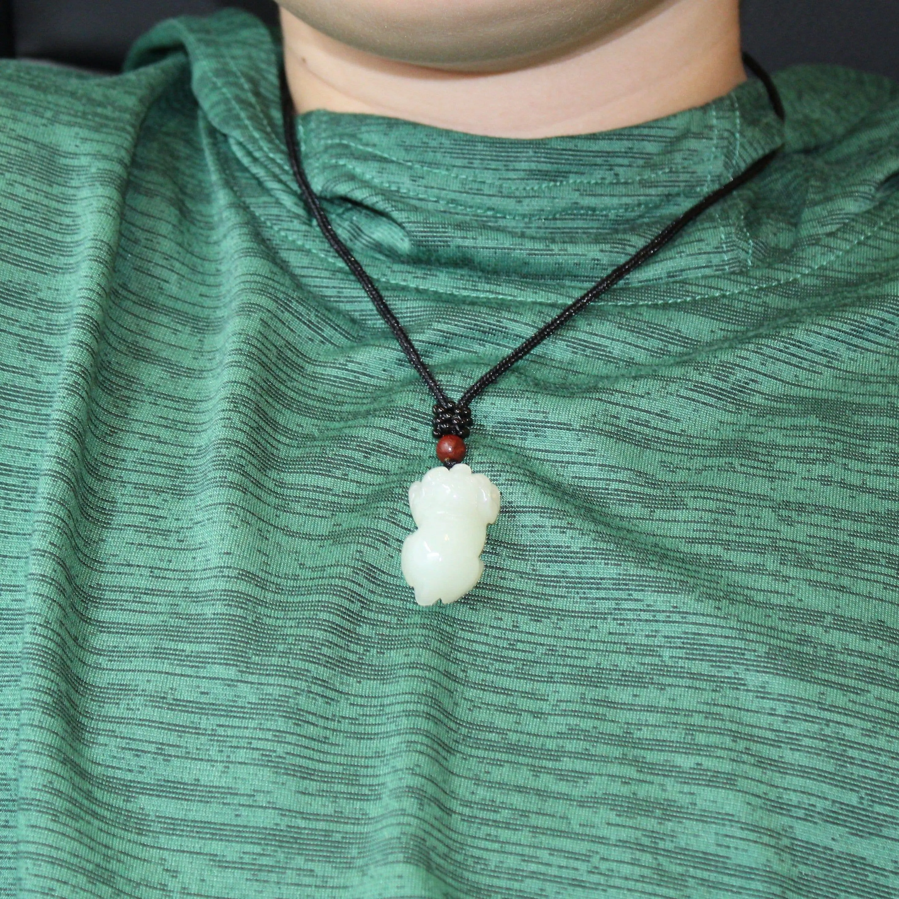 Nephrite White Jade, Lucky Pig Pendant Necklace