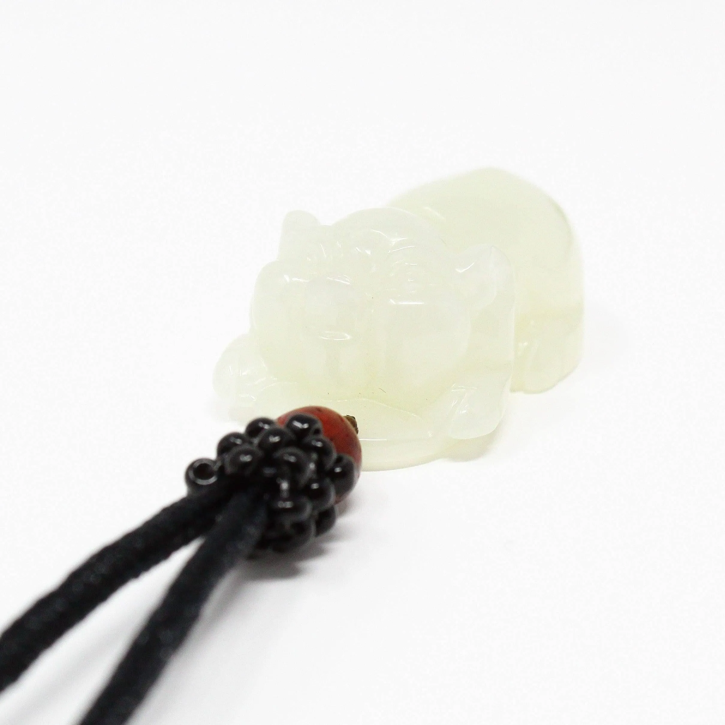 Nephrite White Jade, Lucky Pig Pendant Necklace