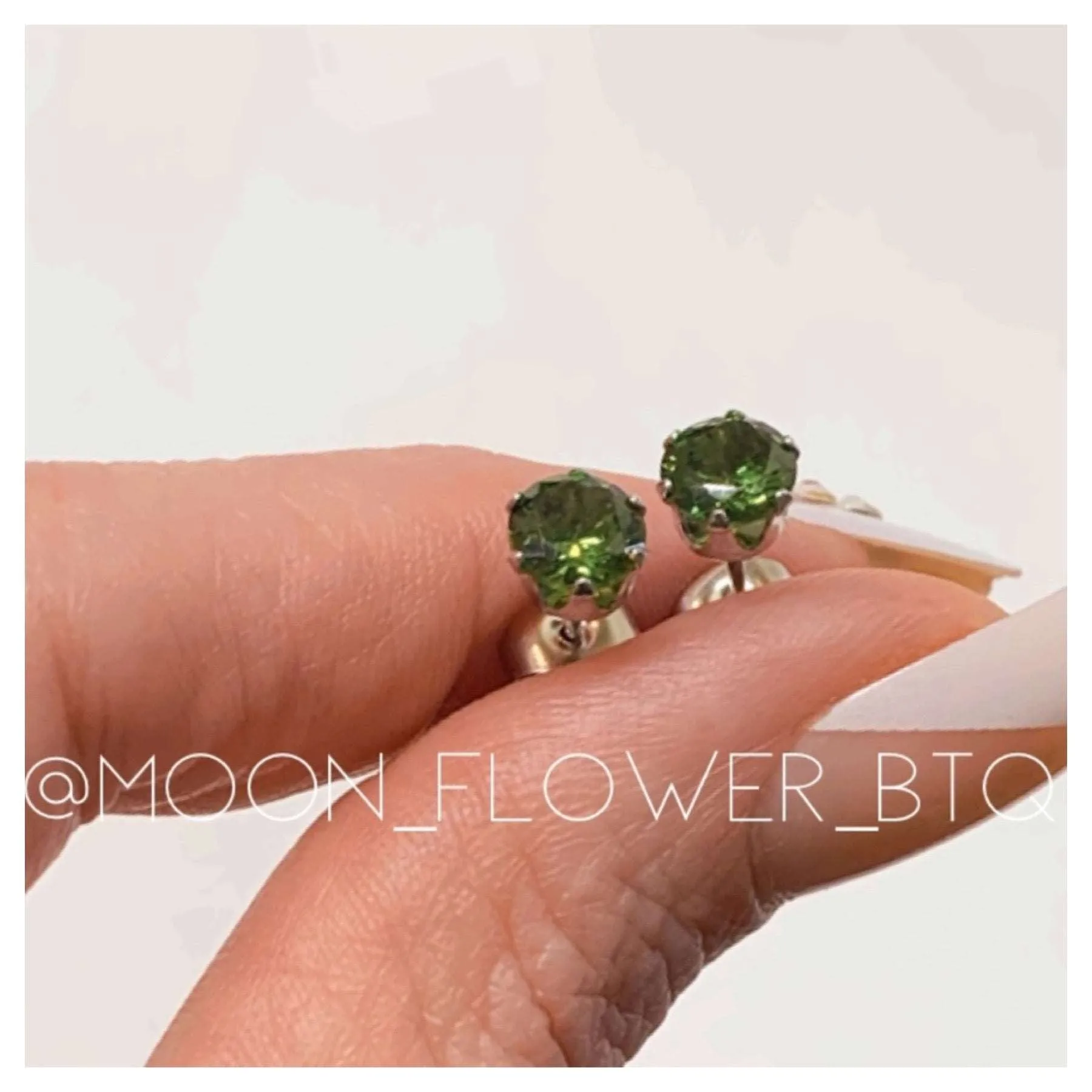 Olive Green CZ Stud Earrings