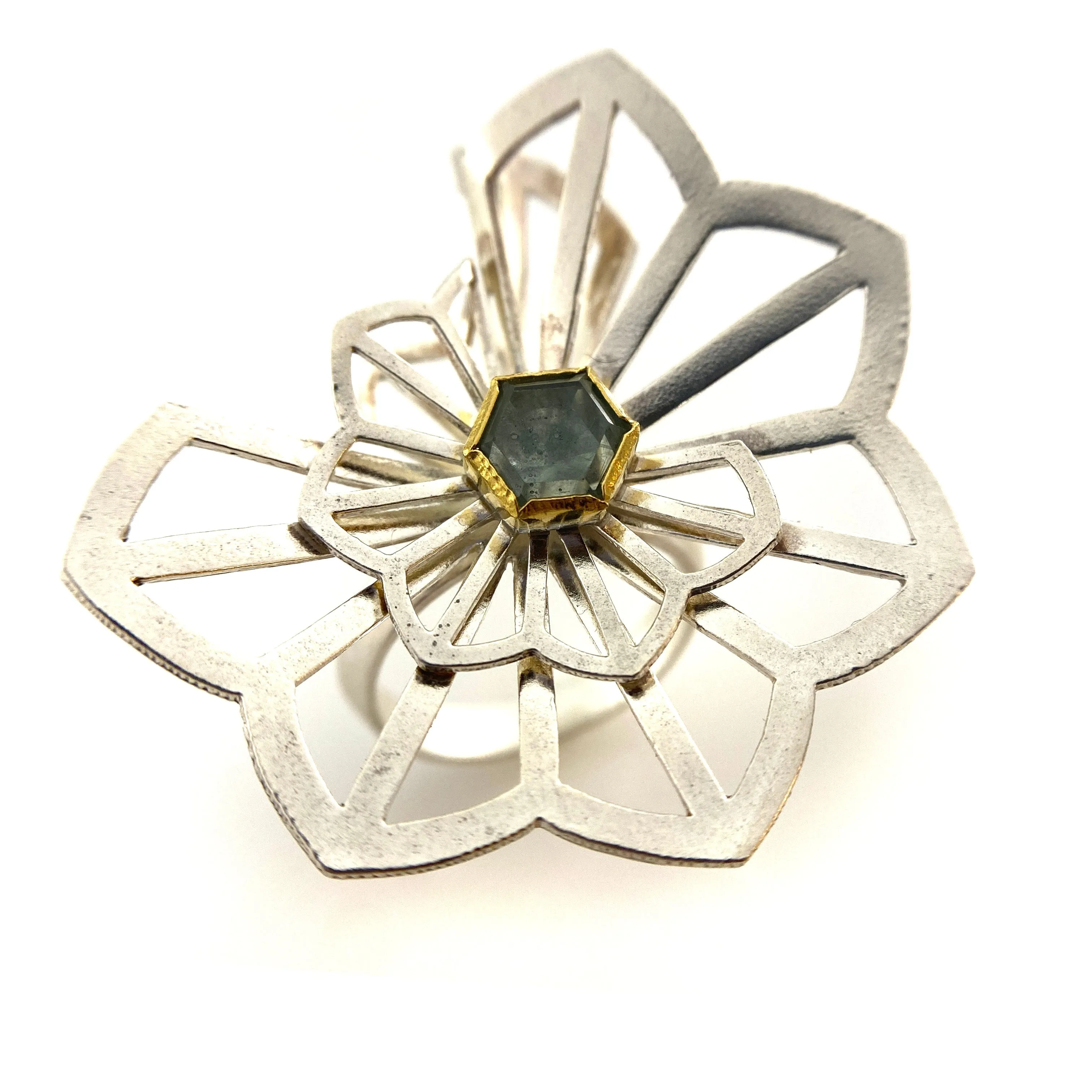 One of a Kind Origami Ring with Montana Sapphire