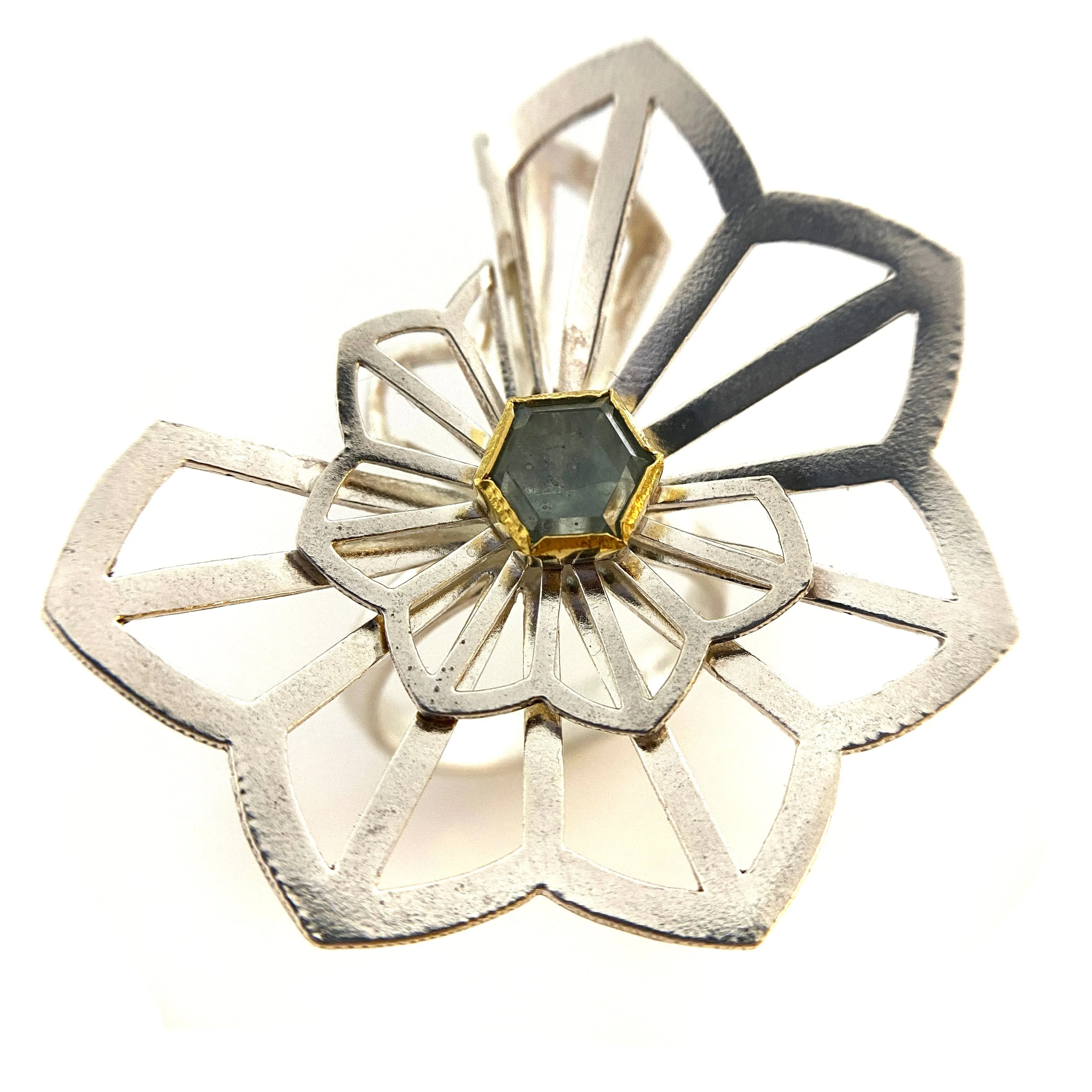 One of a Kind Origami Ring with Montana Sapphire