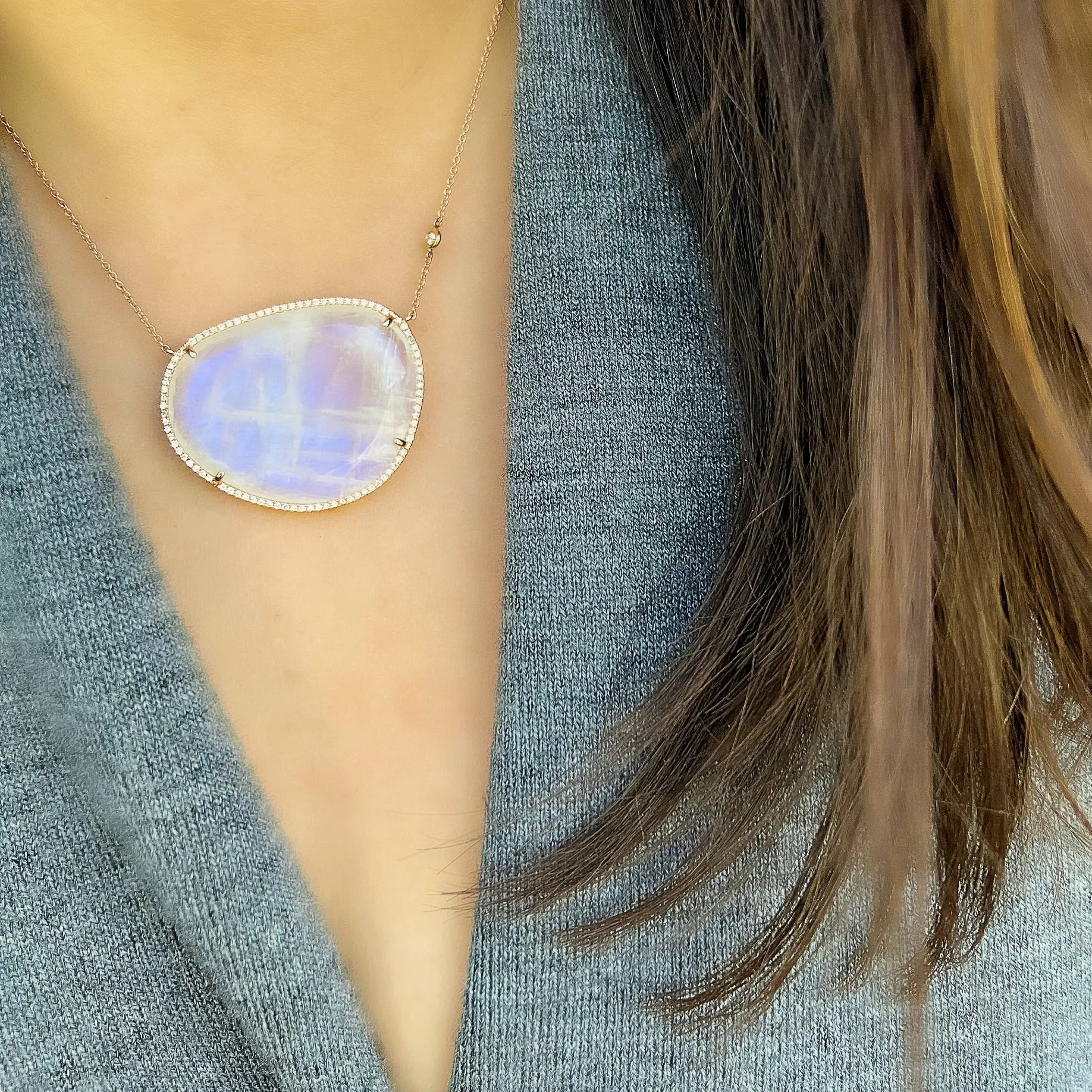 One of a Kind Rainbow Moonstone Necklace in Rose Gold