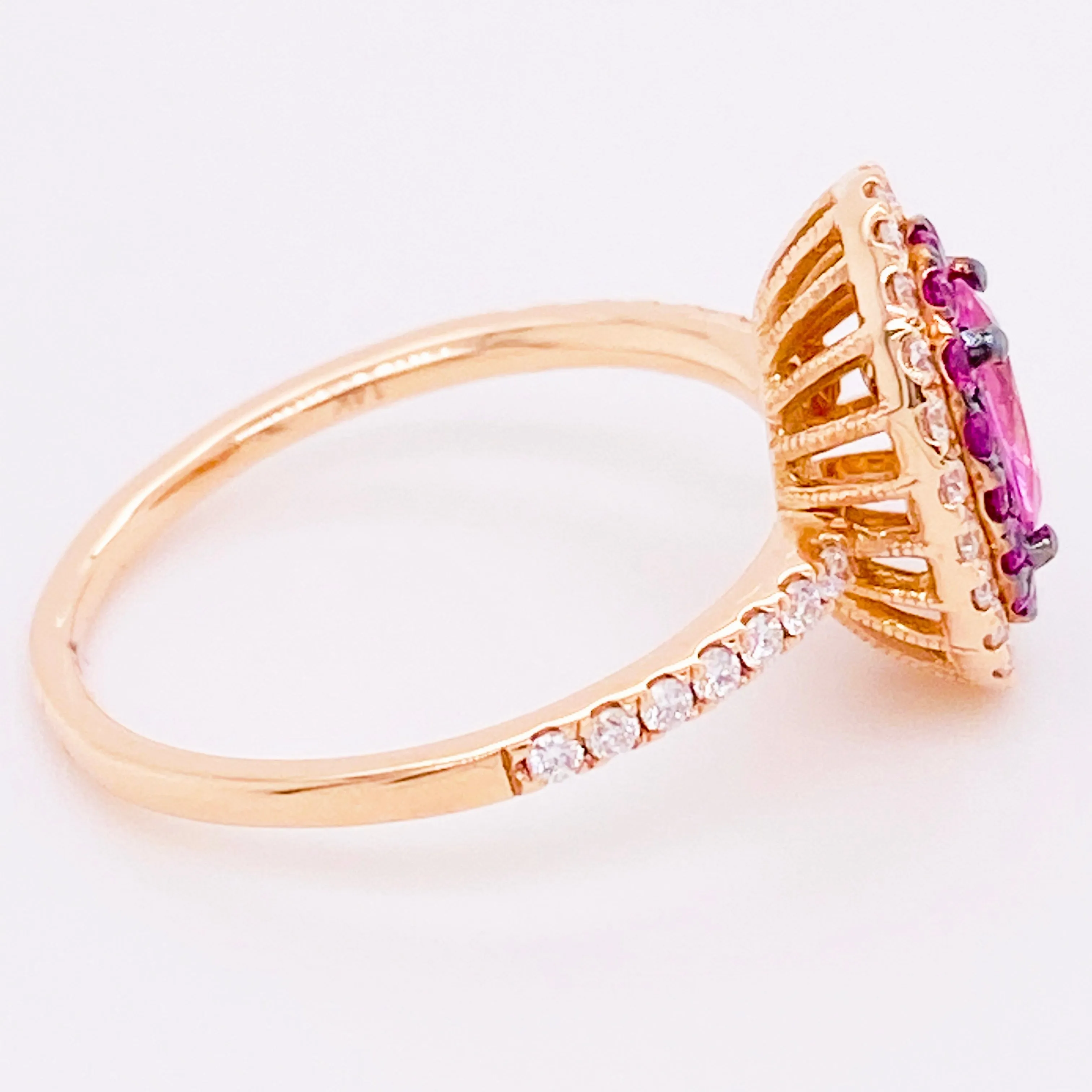 Oval Pink Sapphire Diamond Halo Ring