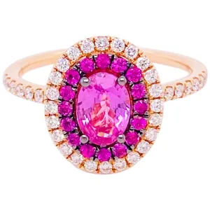 Oval Pink Sapphire Diamond Halo Ring