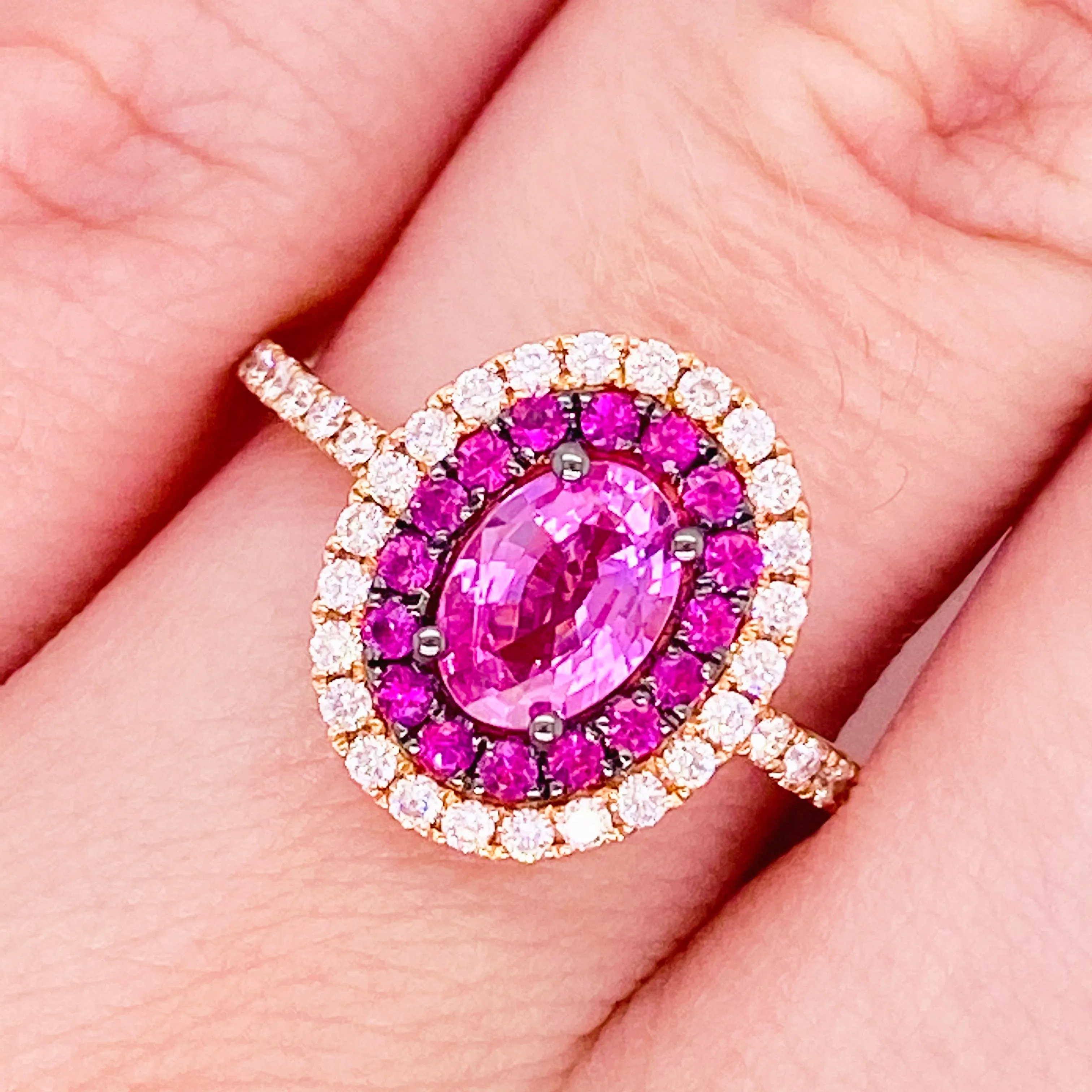 Oval Pink Sapphire Diamond Halo Ring