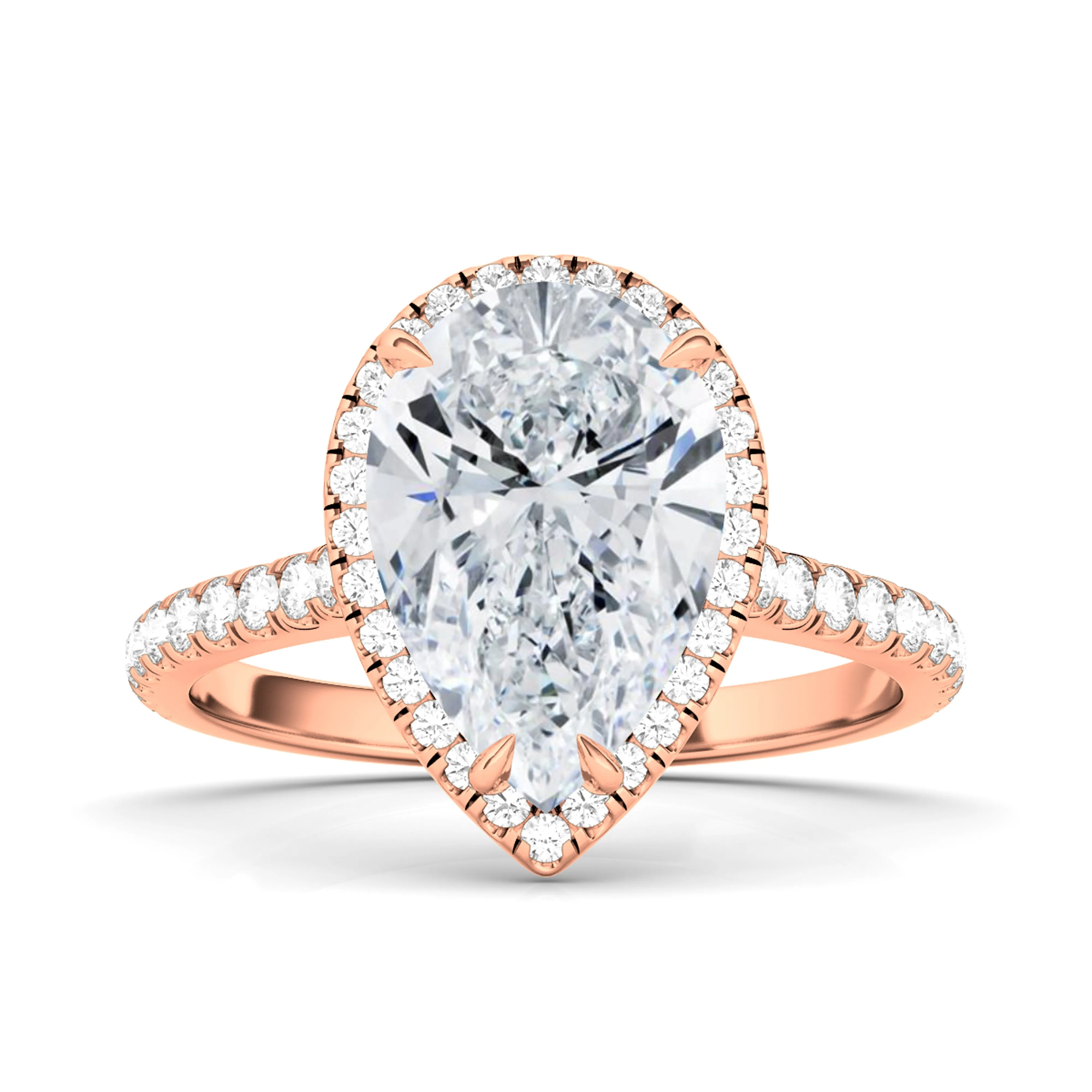 Pear Cut Halo Pave Diamond Ring