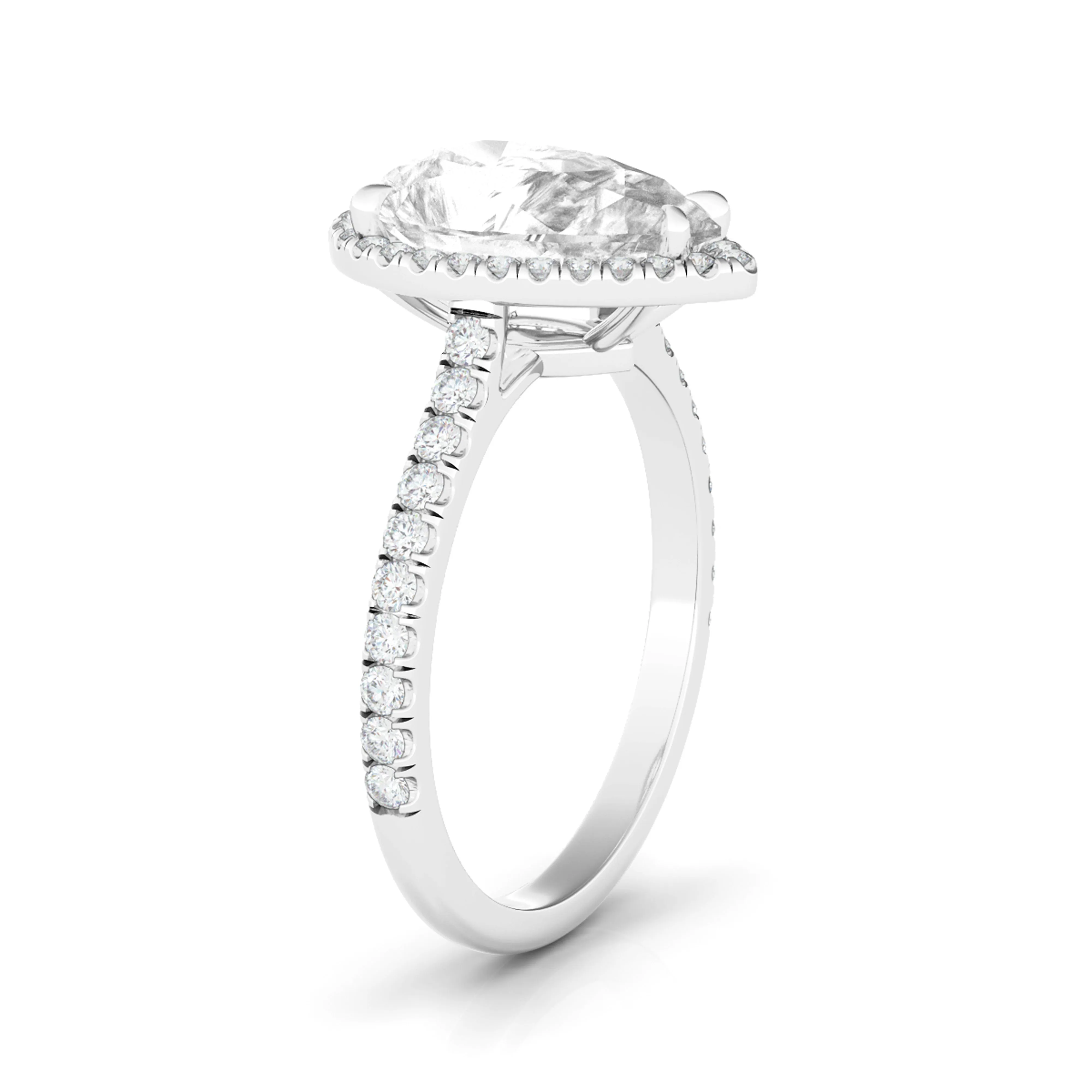 Pear Cut Halo Pave Diamond Ring