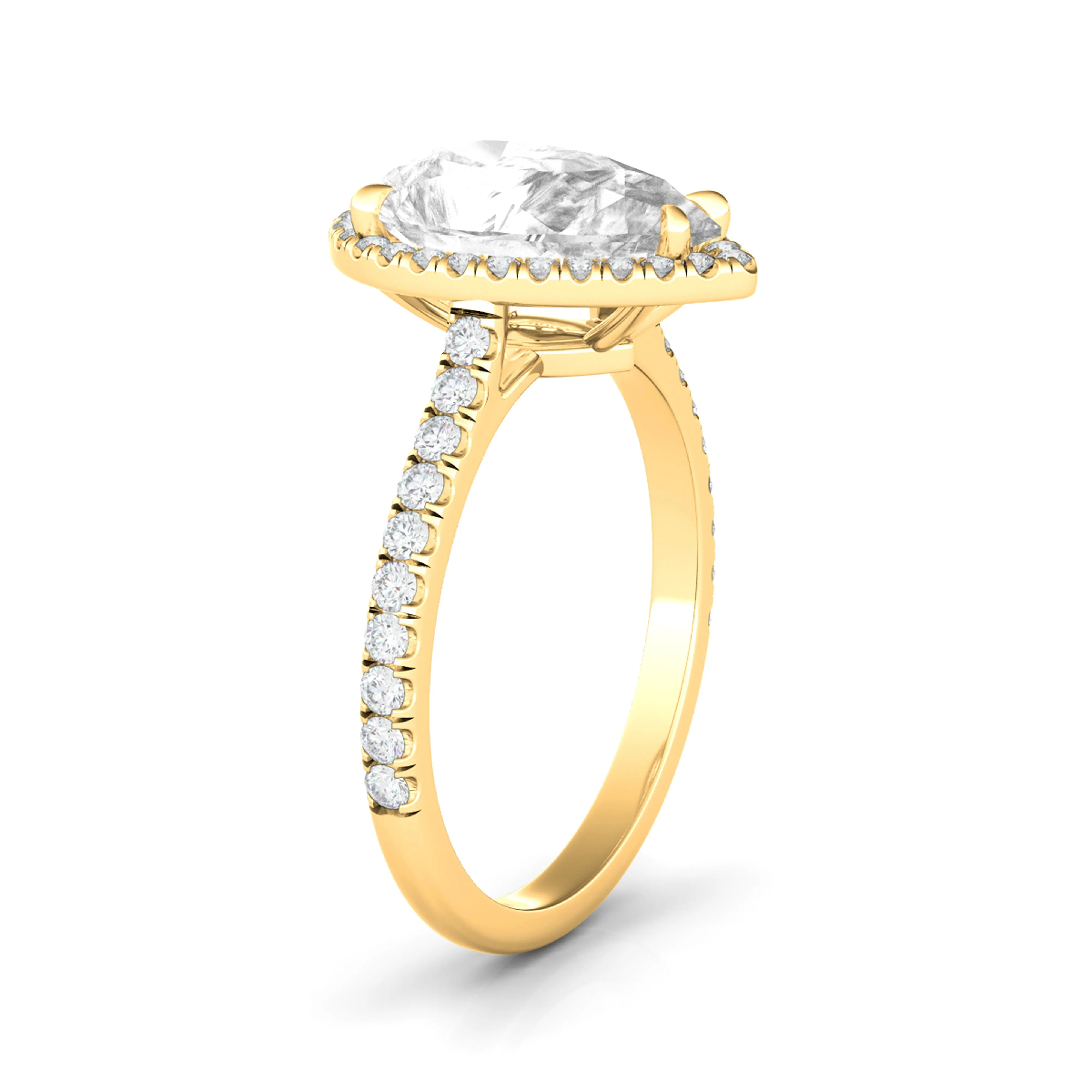 Pear Cut Halo Pave Diamond Ring