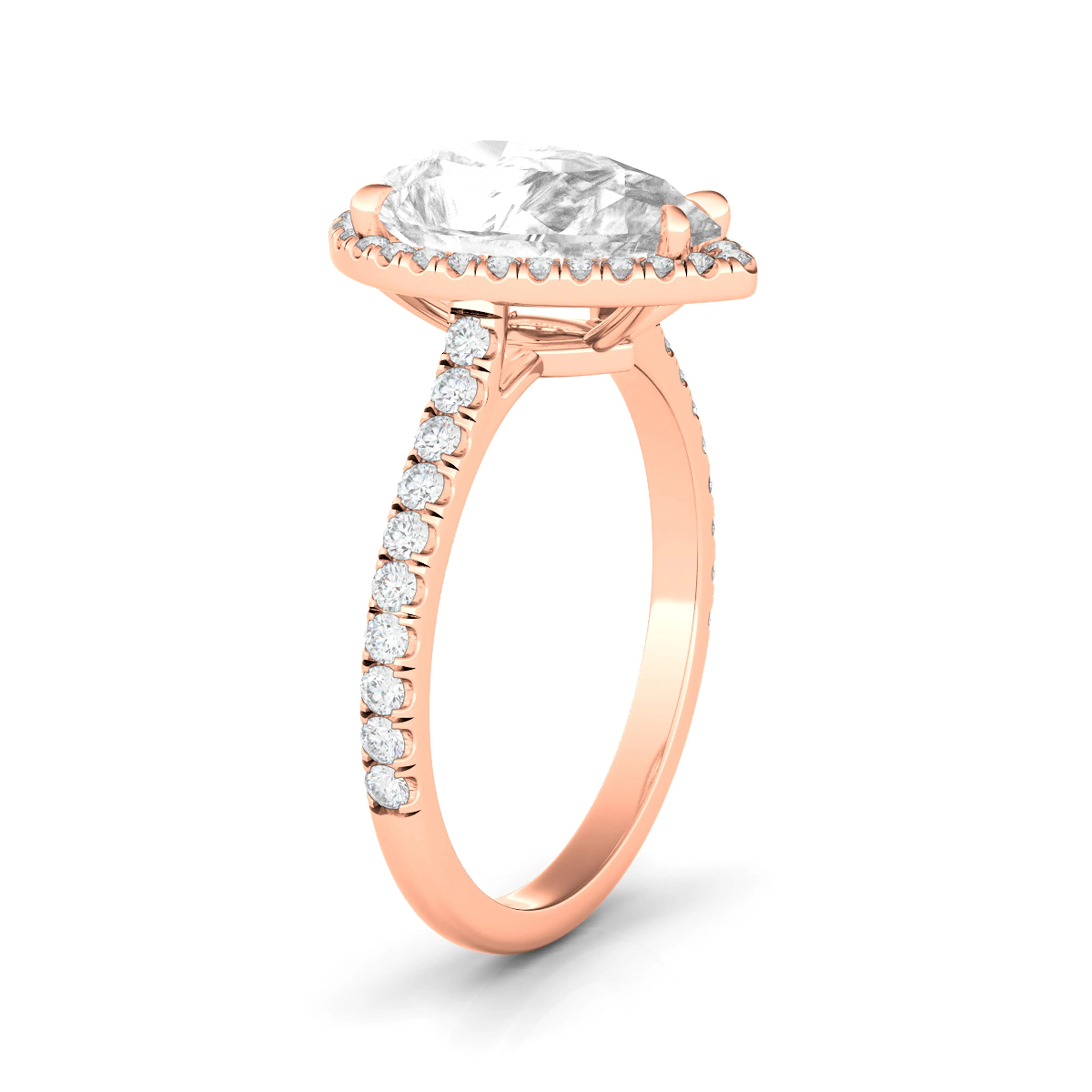 Pear Cut Halo Pave Diamond Ring