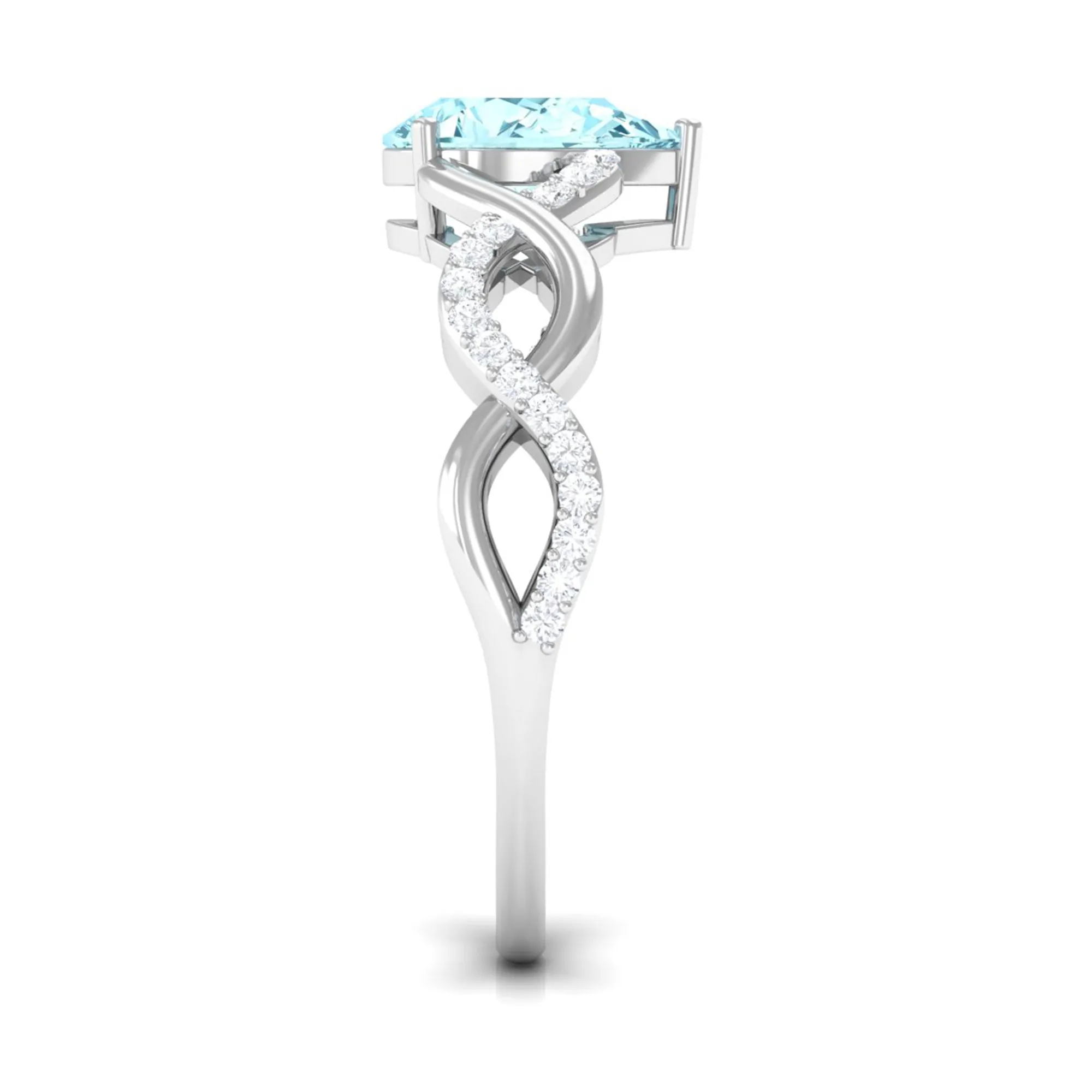 Pear Shape Aquamarine Solitaire Infinity Ring with Diamond