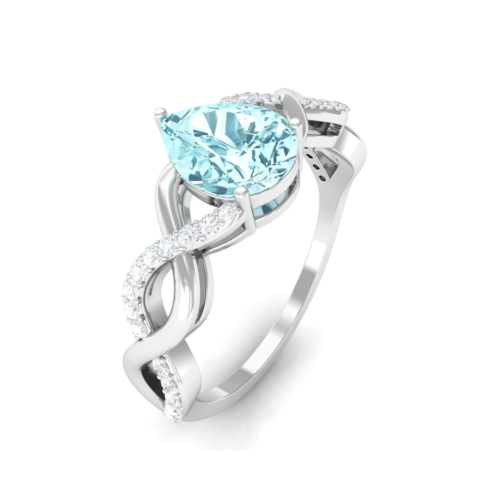 Pear Shape Aquamarine Solitaire Infinity Ring with Diamond