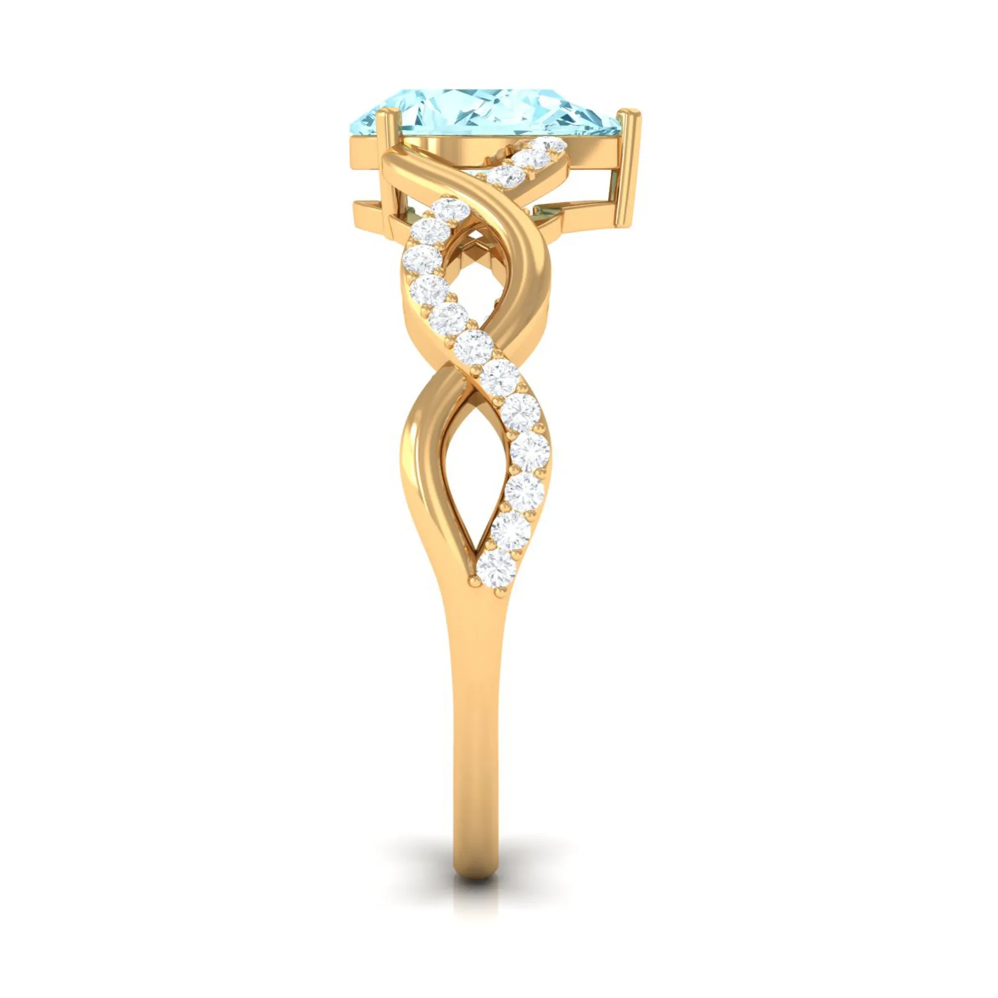 Pear Shape Aquamarine Solitaire Infinity Ring with Diamond
