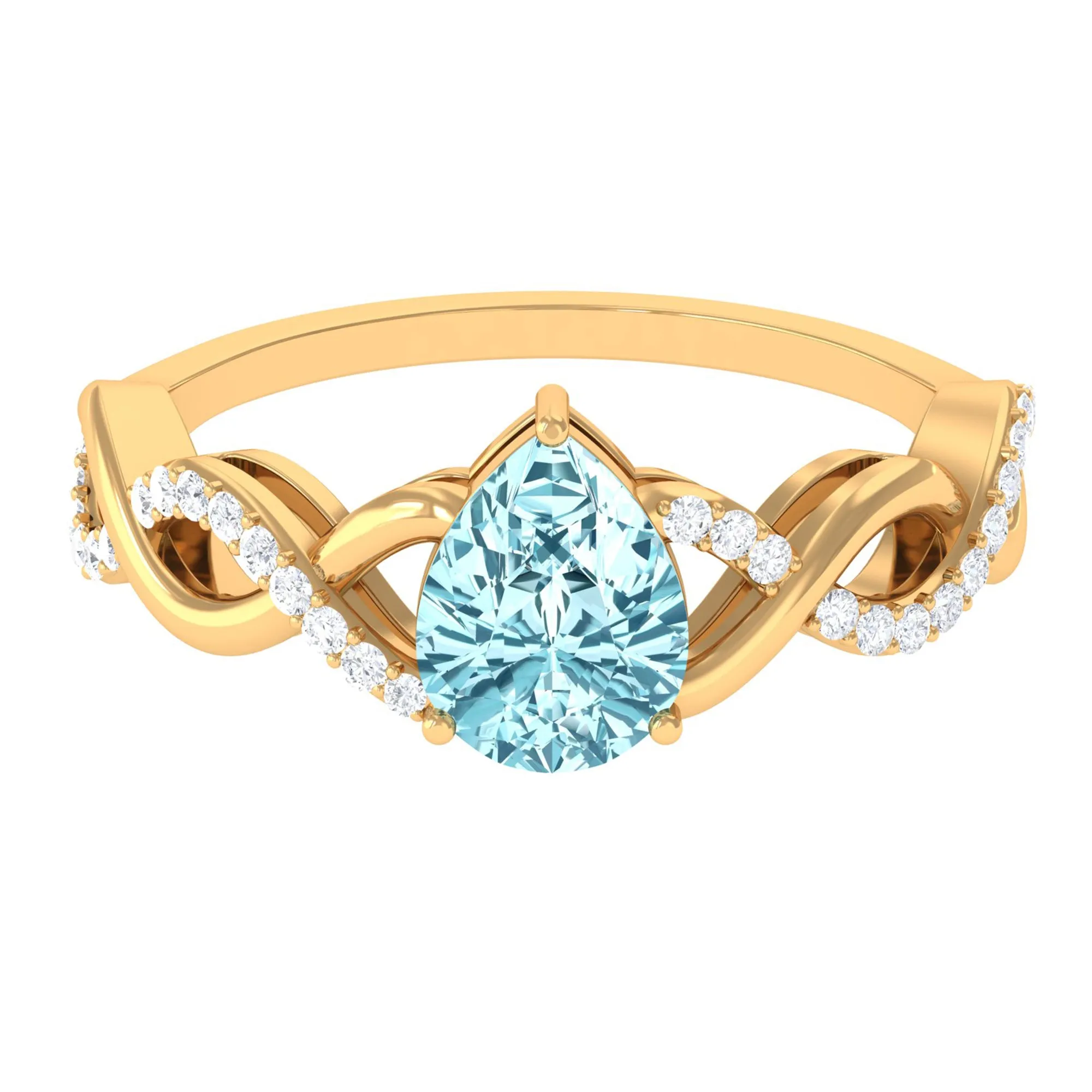 Pear Shape Aquamarine Solitaire Infinity Ring with Diamond