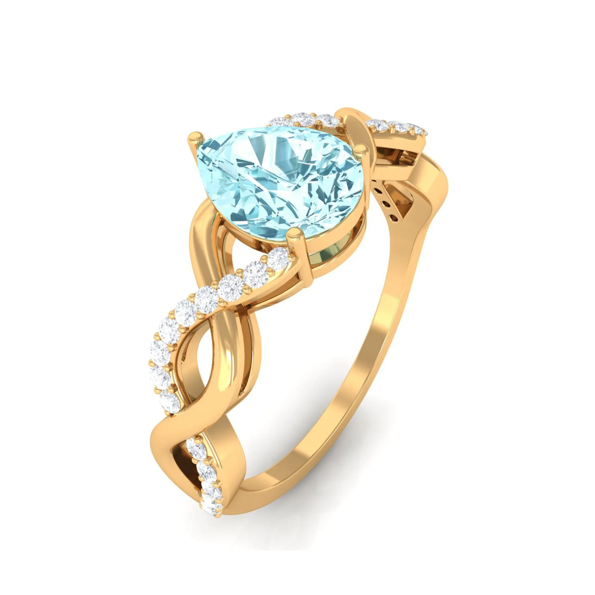 Pear Shape Aquamarine Solitaire Infinity Ring with Diamond