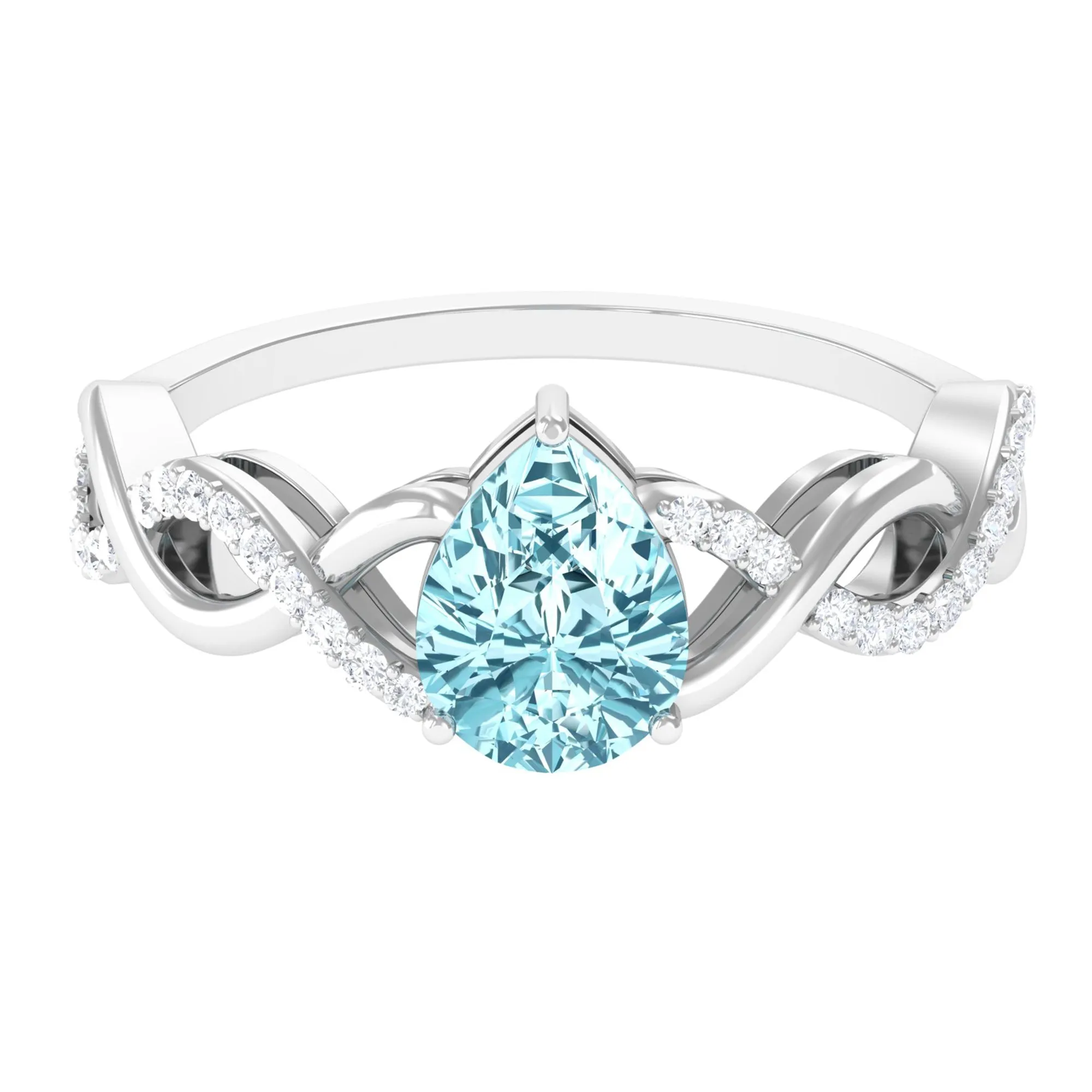 Pear Shape Aquamarine Solitaire Infinity Ring with Diamond