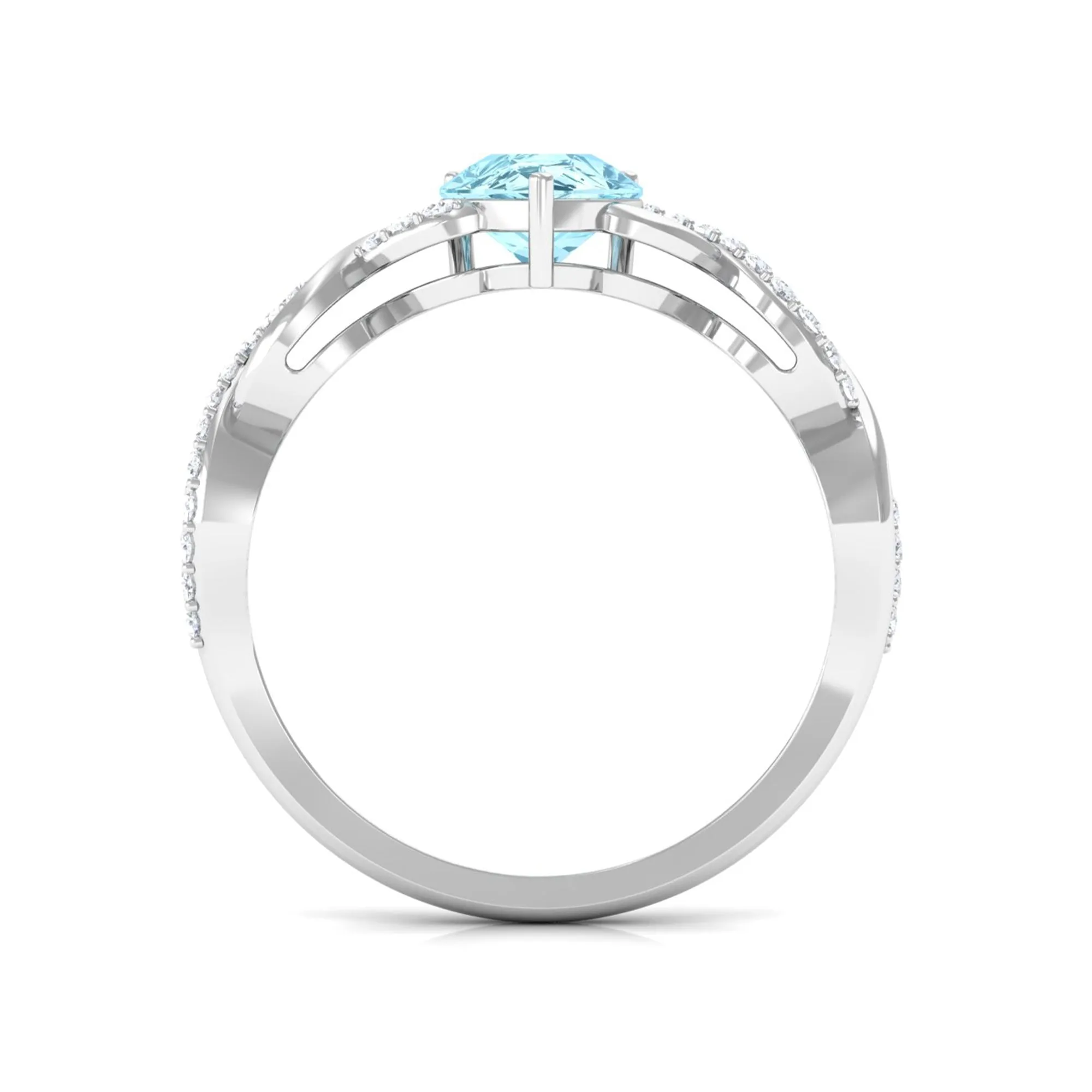 Pear Shape Aquamarine Solitaire Infinity Ring with Diamond