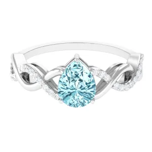 Pear Shape Aquamarine Solitaire Infinity Ring with Diamond