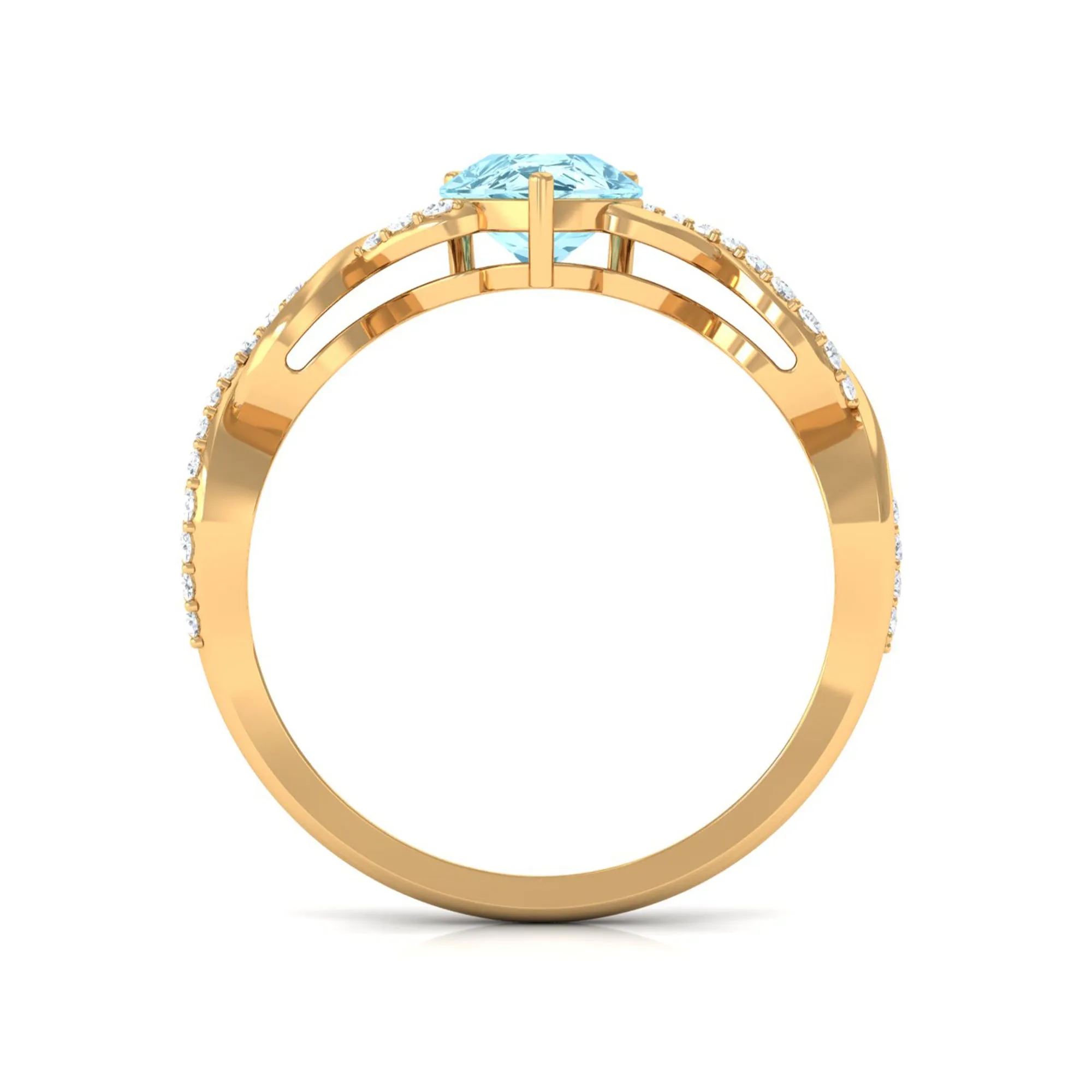 Pear Shape Aquamarine Solitaire Infinity Ring with Diamond