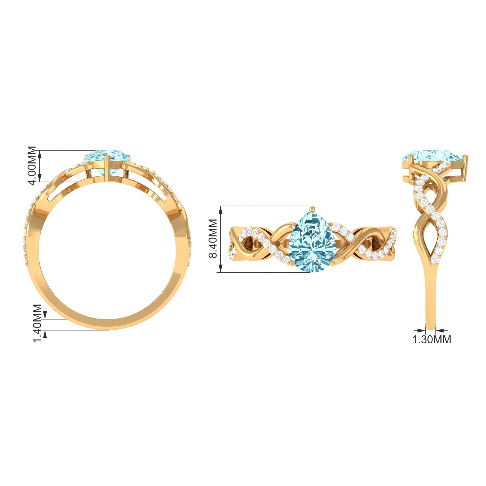 Pear Shape Aquamarine Solitaire Infinity Ring with Diamond