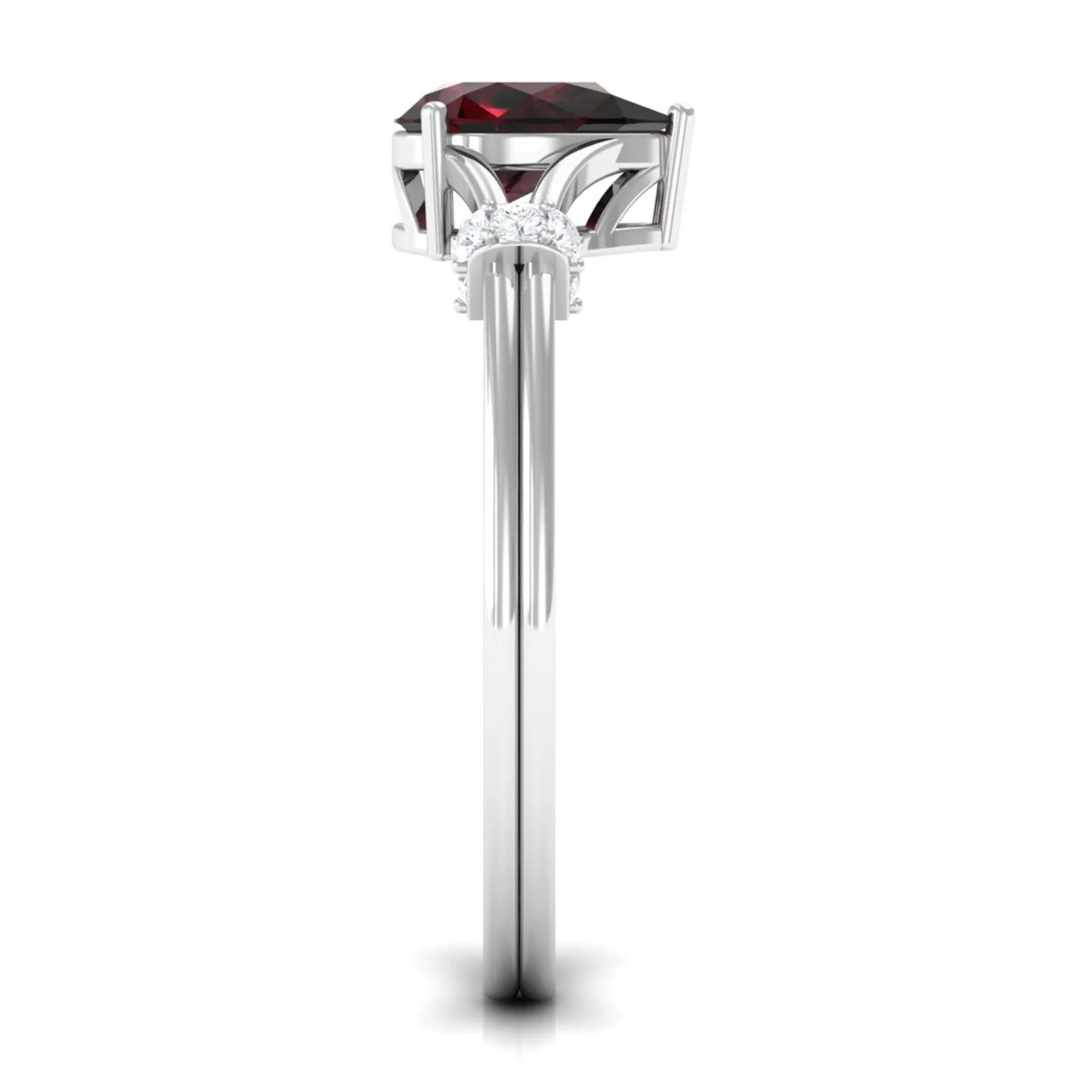 Pear Shape Garnet Solitaire Split Shank Ring with Diamond