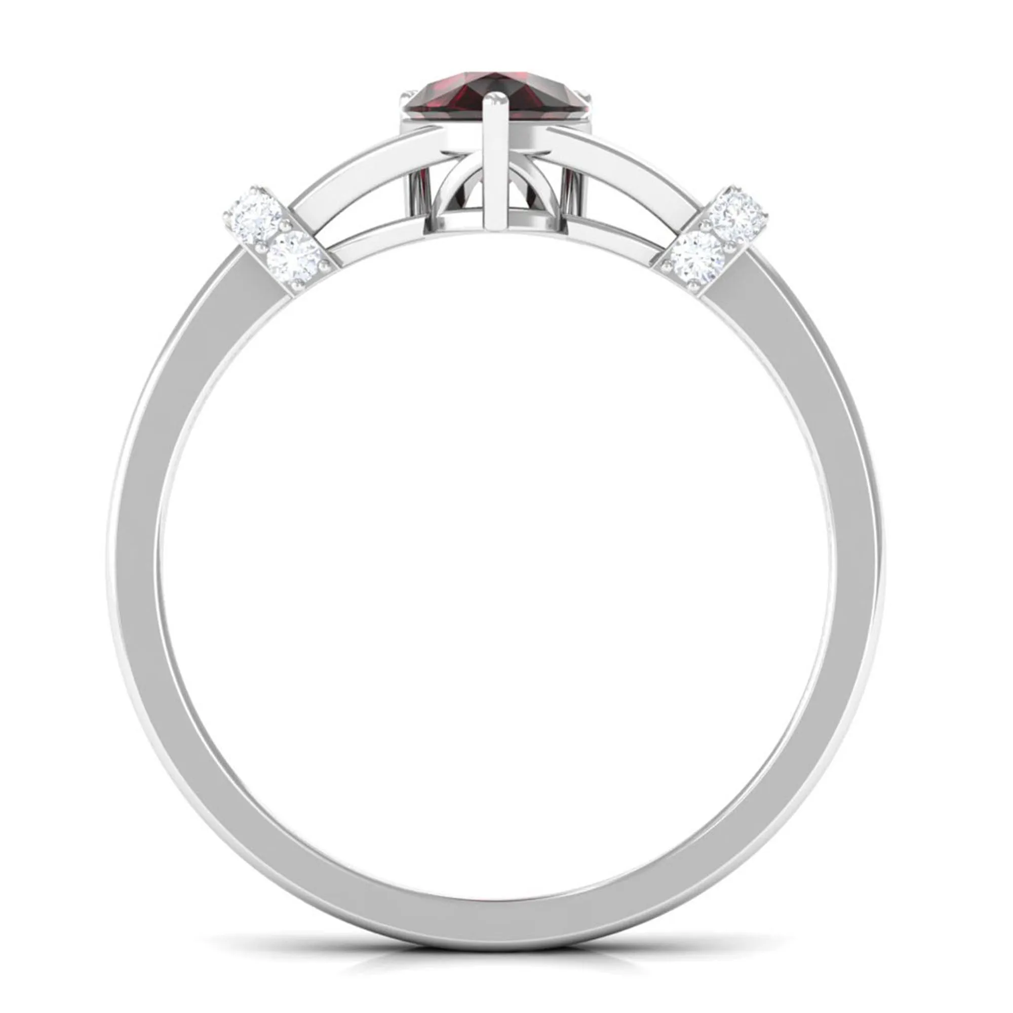 Pear Shape Garnet Solitaire Split Shank Ring with Diamond